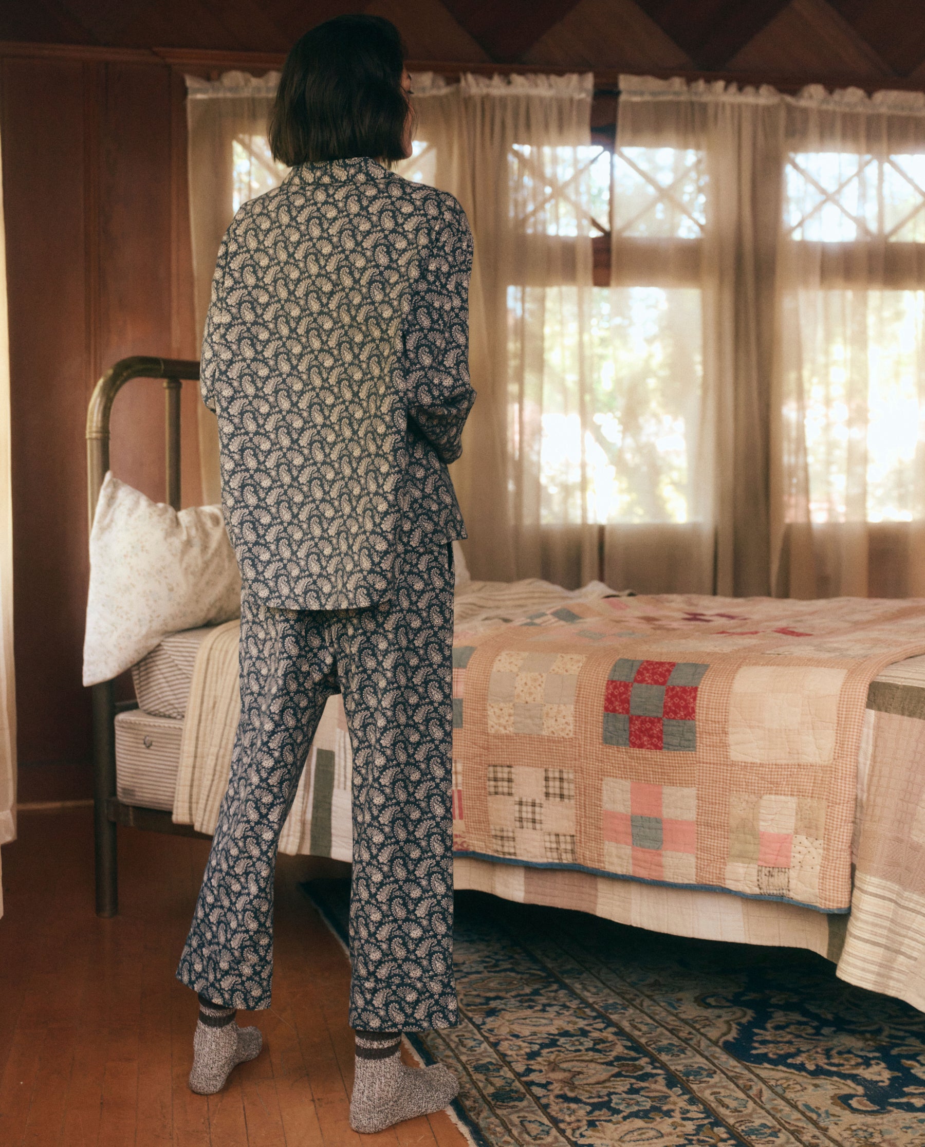 The Pajama Top. -- Navy with Cream Vintage Paisley