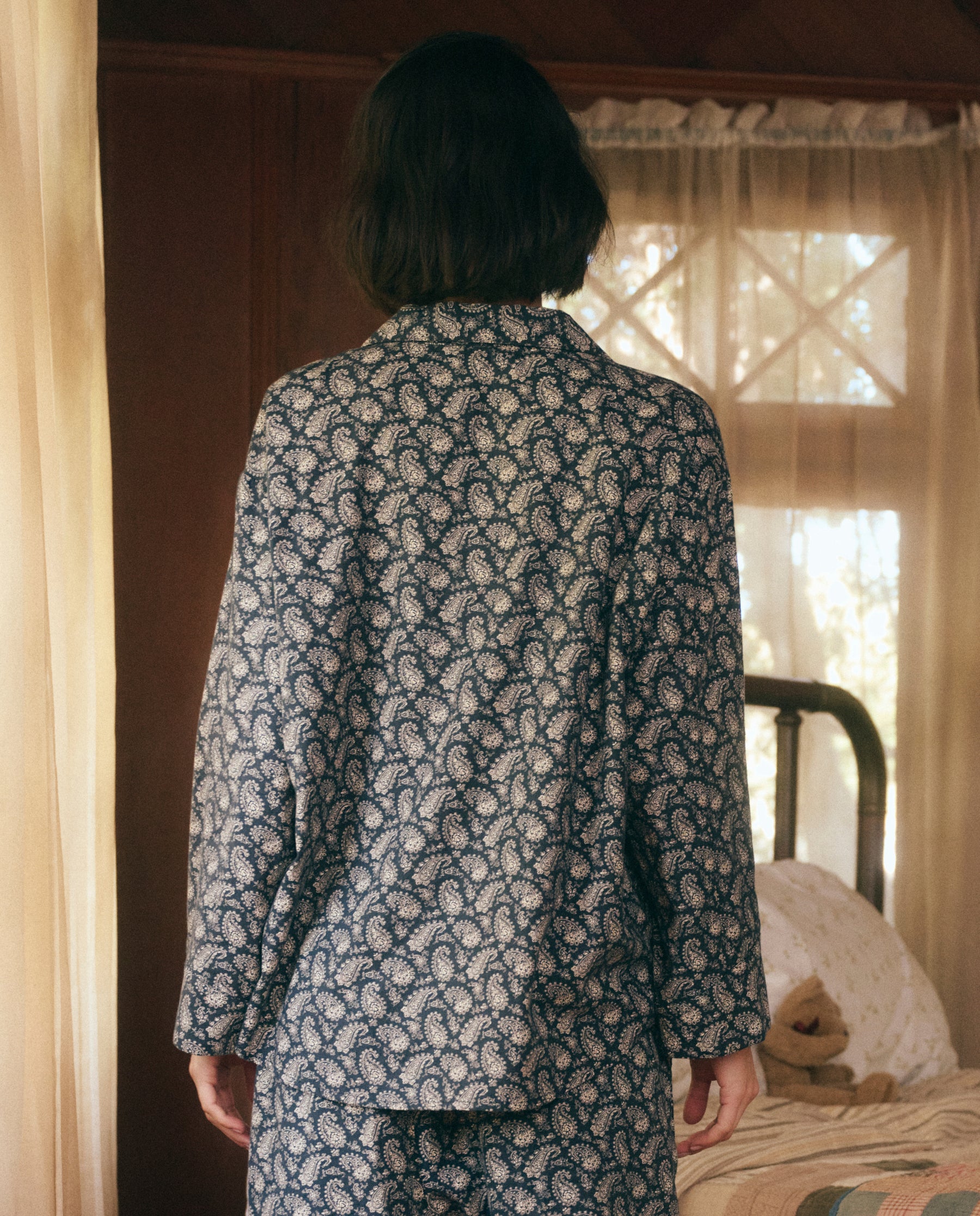 The Pajama Top. -- Navy with Cream Vintage Paisley