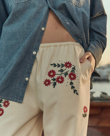 The Easy Pant. -- Natural With Field Floral Emb – The Great.
