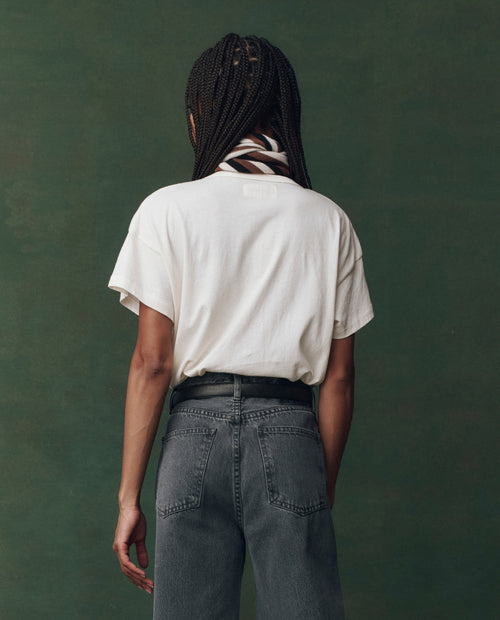 The Boxy Crew. Embroidered -- Washed White with Spice Horse Embroidery