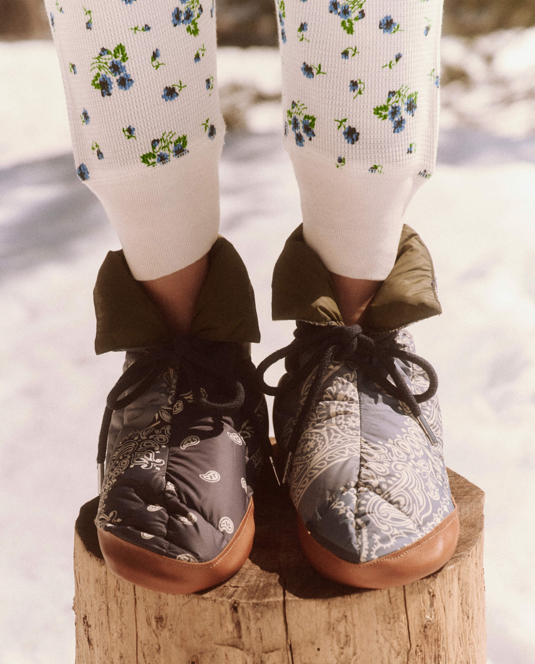The Down Quilted Puffer Slipper. -- Patchwork Bandana and Evergreen