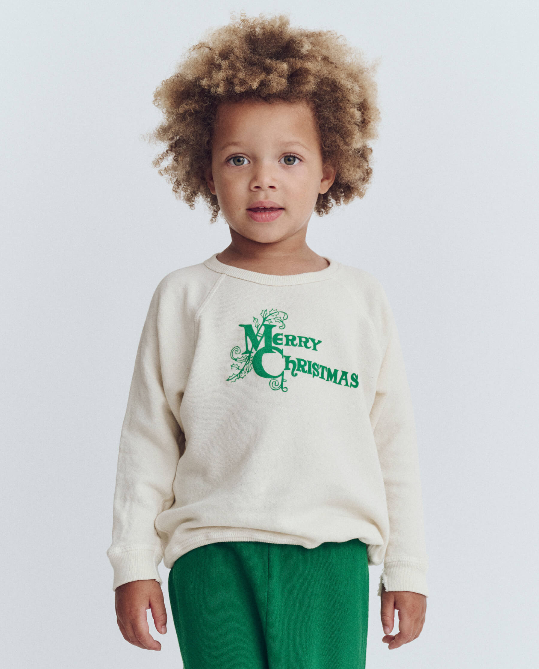 The Little College Sweatshirt. Graphic -- Washed White with Merry Christmas Graphic