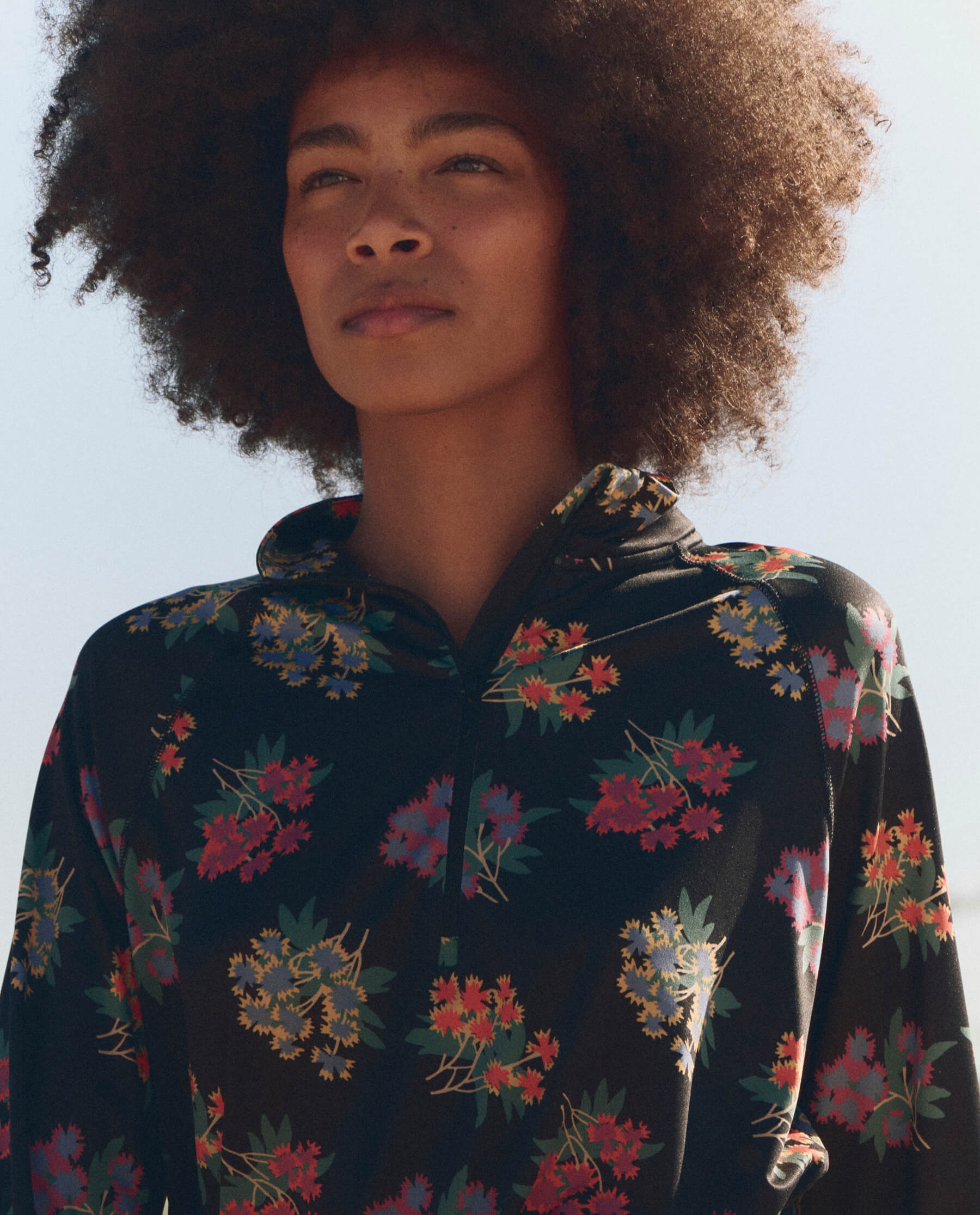 The Quarter Zip Trail Pullover. -- Black Palisade Floral SWEATERS THE GREAT. SP24 TGO