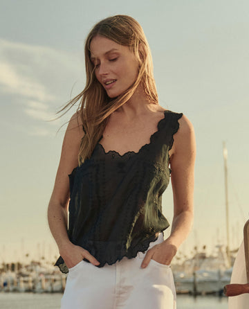 The Scalloped Eyelet Tank. -- Black – The Great.