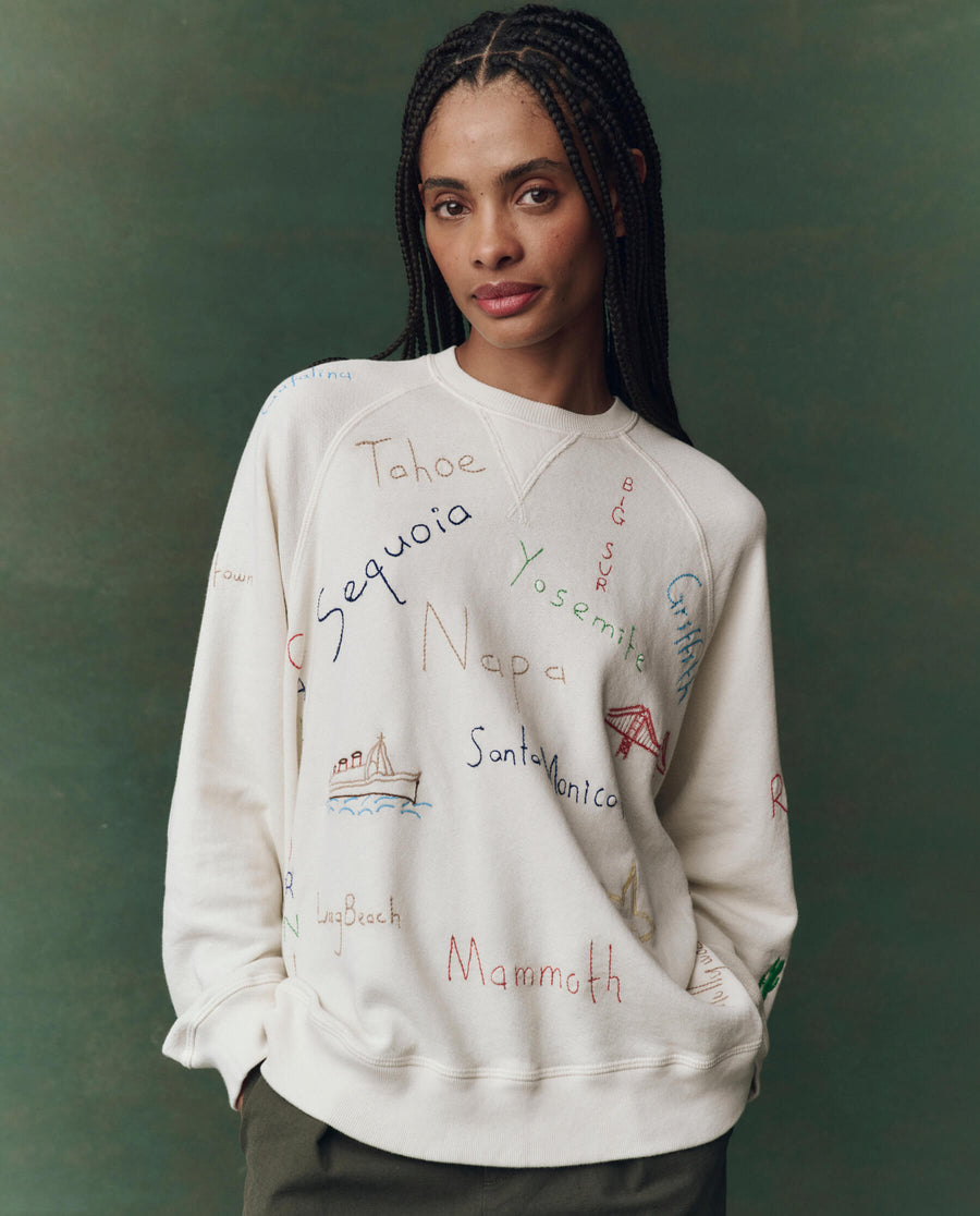 The Slouch Sweatshirt. Embroidered -- Washed White with Golden State Embroidery