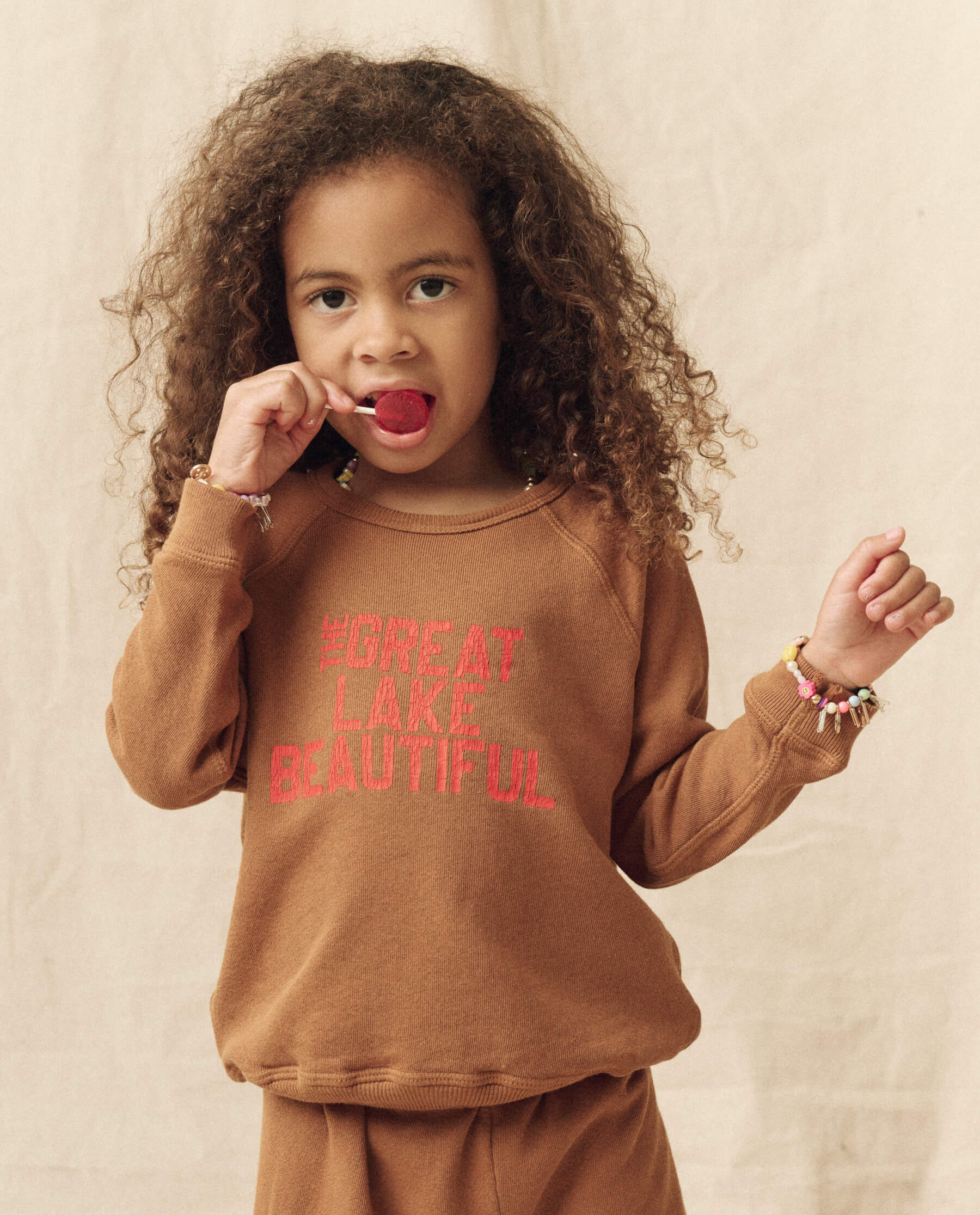 The Little College Sweatshirt. -- Bright Maple with The Great Lake Beautiful Graphic
