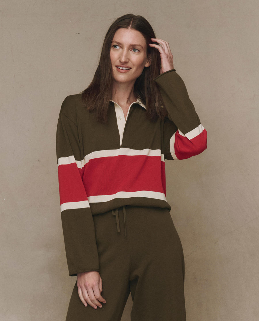 The Rugby Sweater. Novelty -- Army with Hot Red Stripe