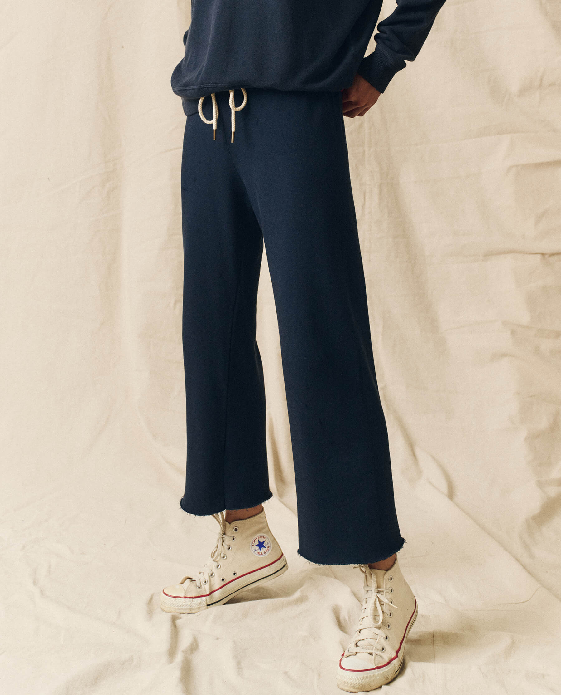 The Wide Leg Cropped Sweatpant. -- True Navy