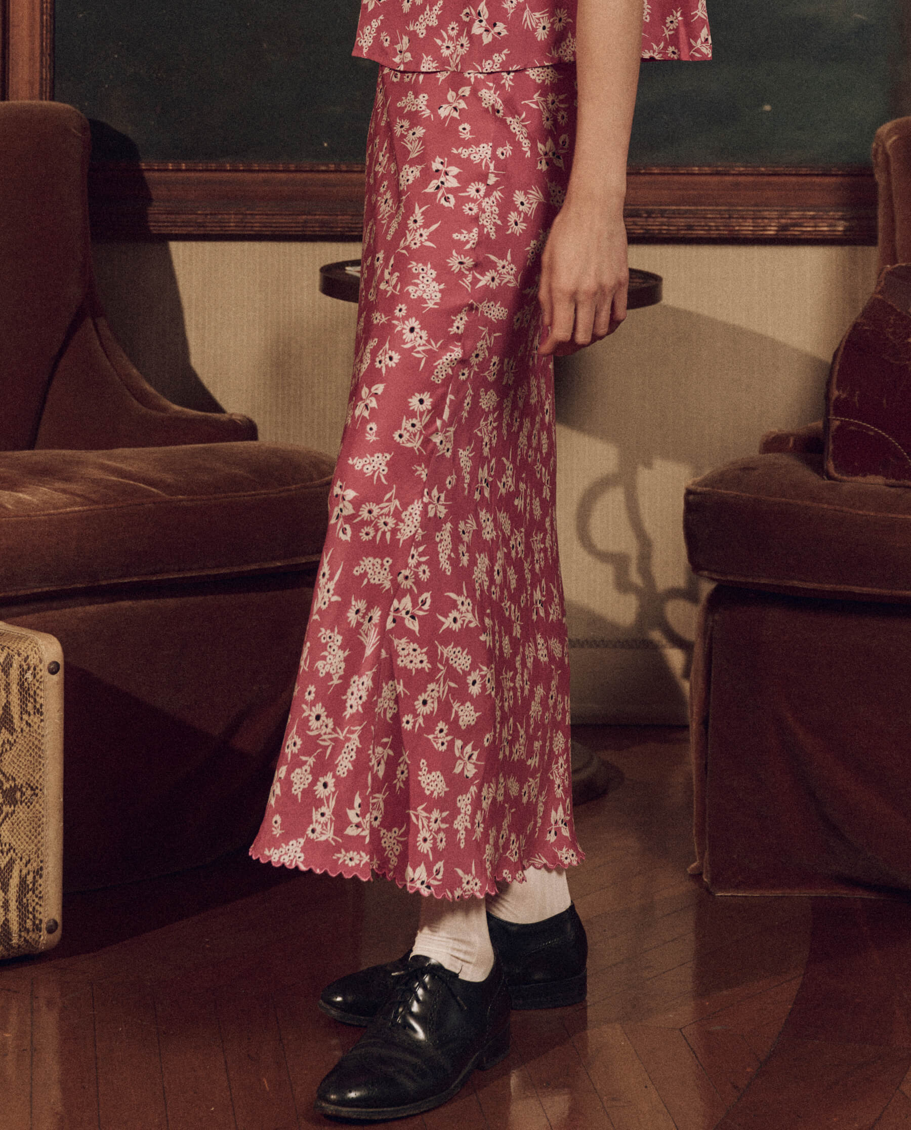 The Seabank Skirt. -- Aubergine Field Bloom Print SKIRTS THE GREAT. SP24 D2