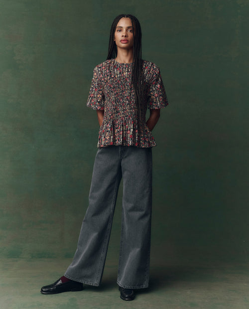 The Smocked Flounce Top. -- Garland Print