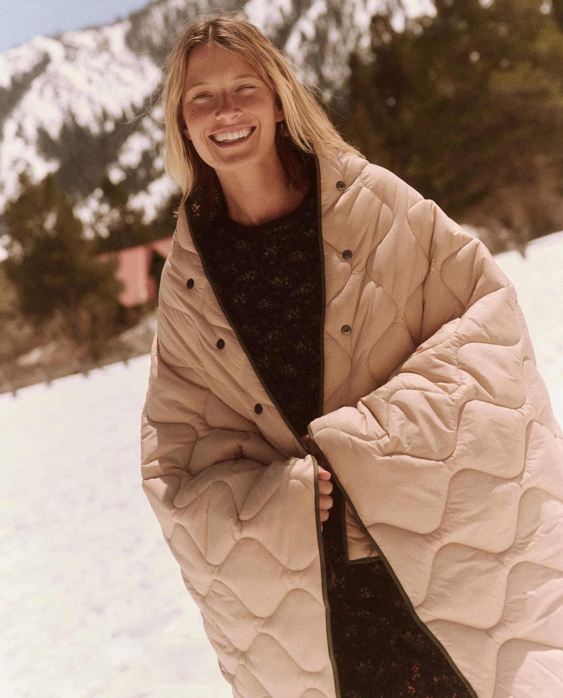 The Wearable Reversible Puffer Blanket. -- Wilderness Floral and Powder Pink BLANKETS THE GREAT. FALL 23 TGO SALE