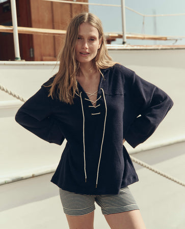 The Micro Terry Lace Up Tunic. -- Navy – The Great.