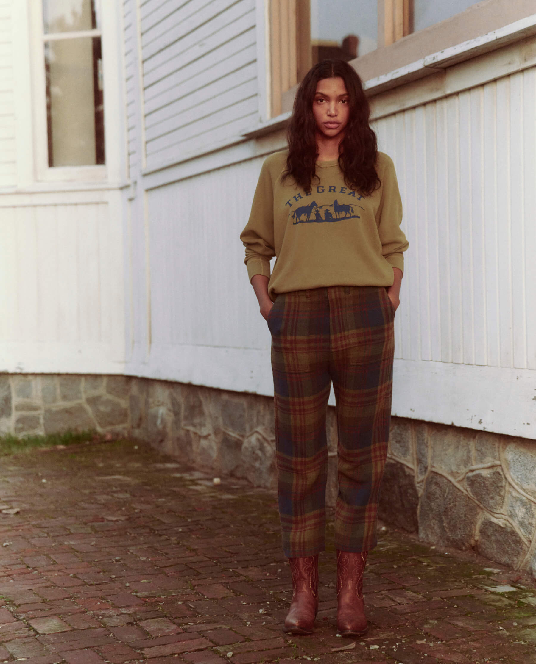 The College Sweatshirt. Graphic -- Washed Fir Green with Gaucho Graphic