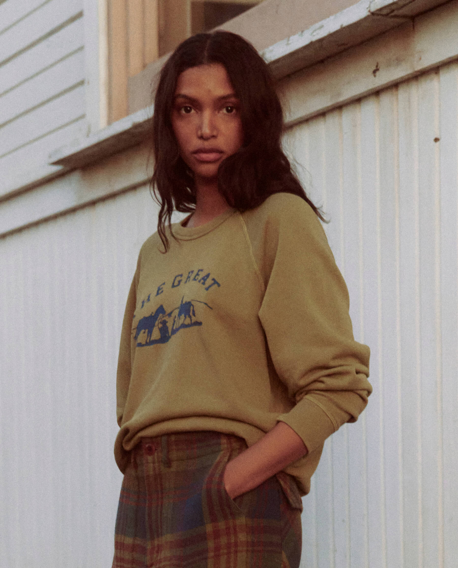 The College Sweatshirt. Graphic -- Washed Fir Green with Gaucho Graphic