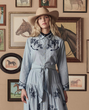 The GREAT. The Chambray Embroidered Western Shirt Chambray / 3
