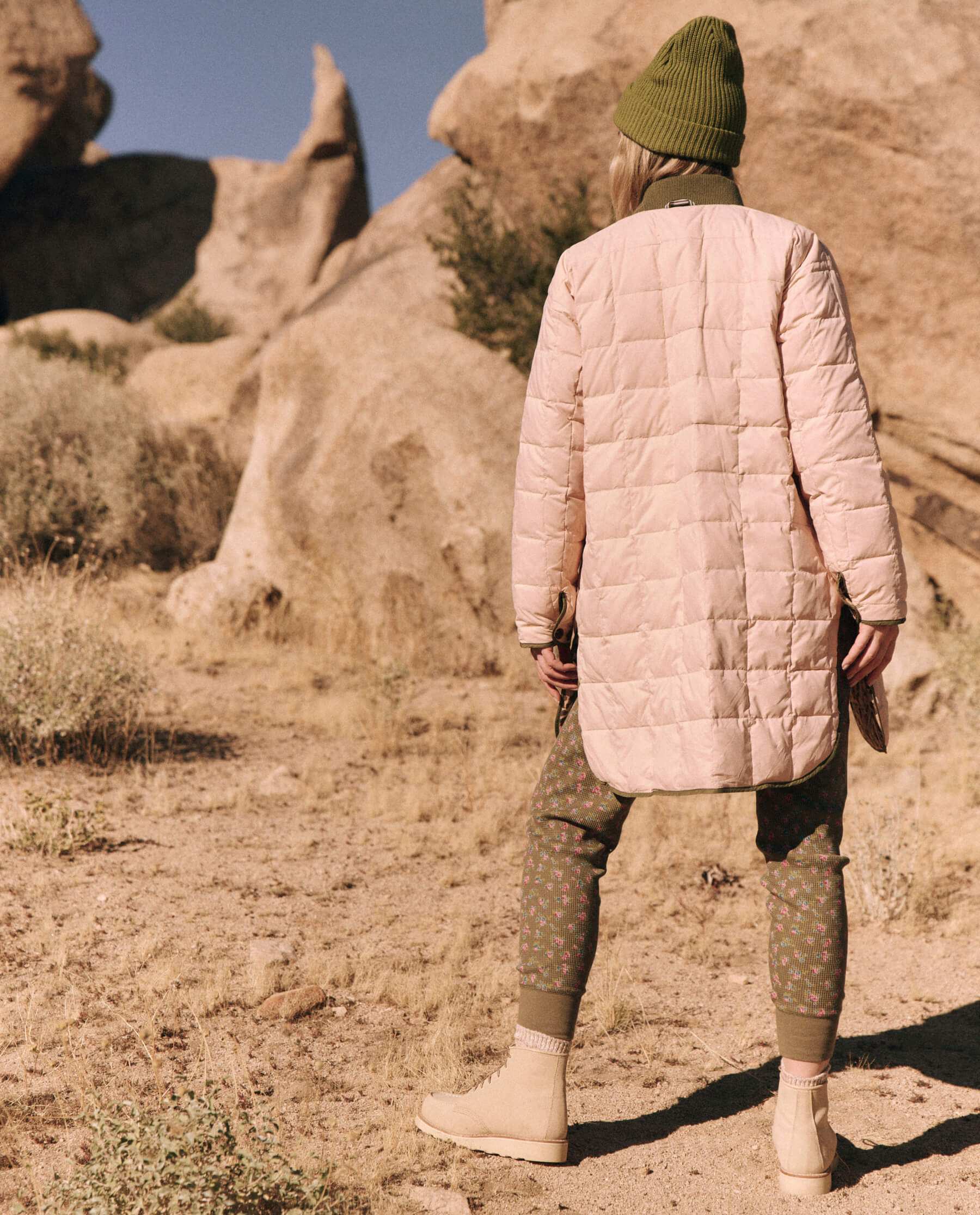 The Reversible Down Treeline Puffer. -- Blush and Snow Leopard JACKET THE GREAT. PS24 TGO SALE