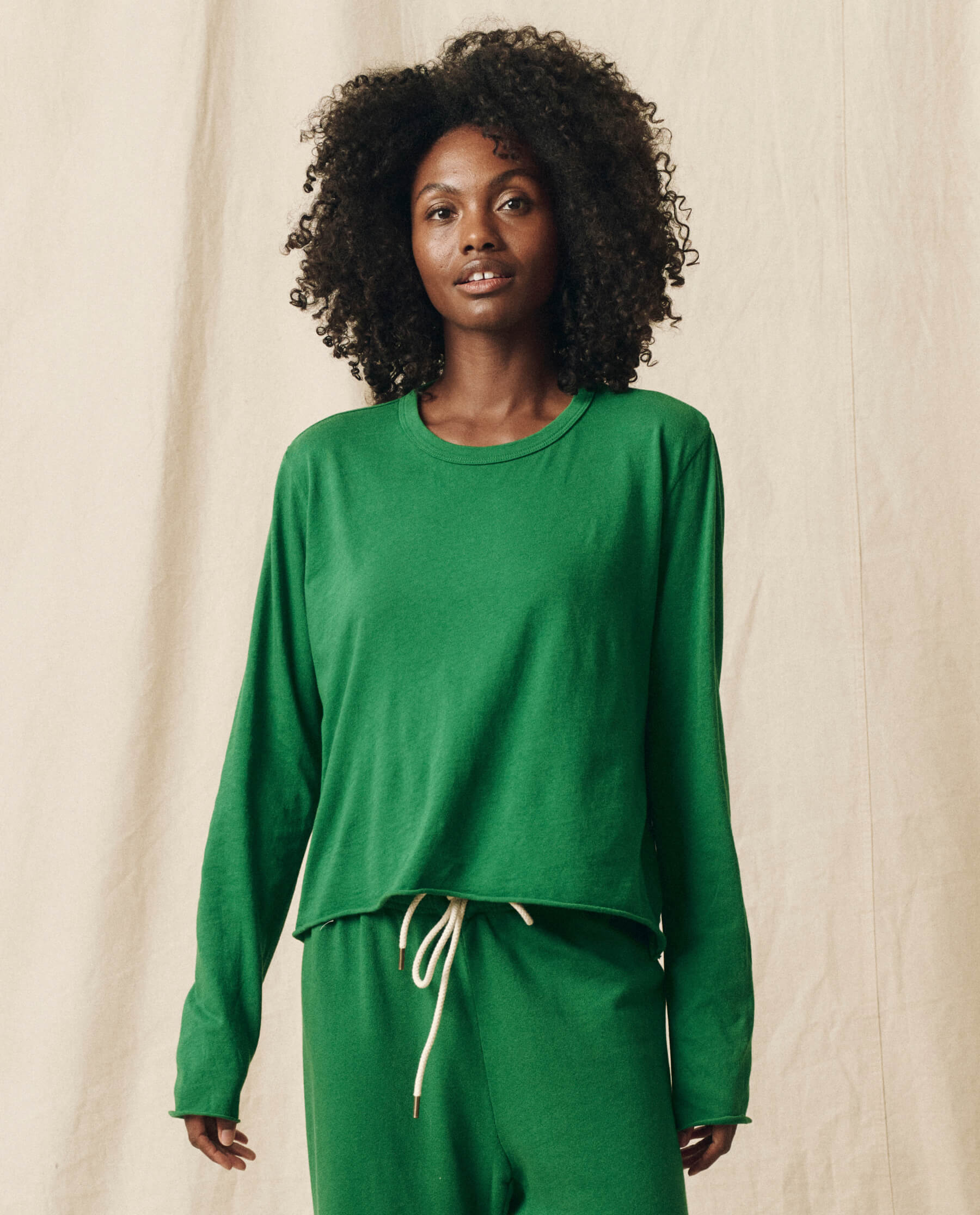 The Long Sleeve Crop Tee. Solid -- Holly Leaf TEES THE GREAT. HOL 23 KNITS