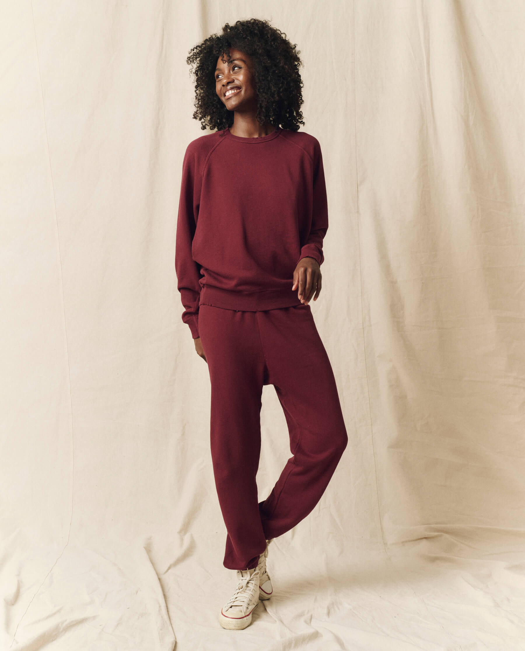 The Stadium Sweatpant. Solid -- Mulled Wine SWEATPANTS THE GREAT. HOL 23 KNITS
