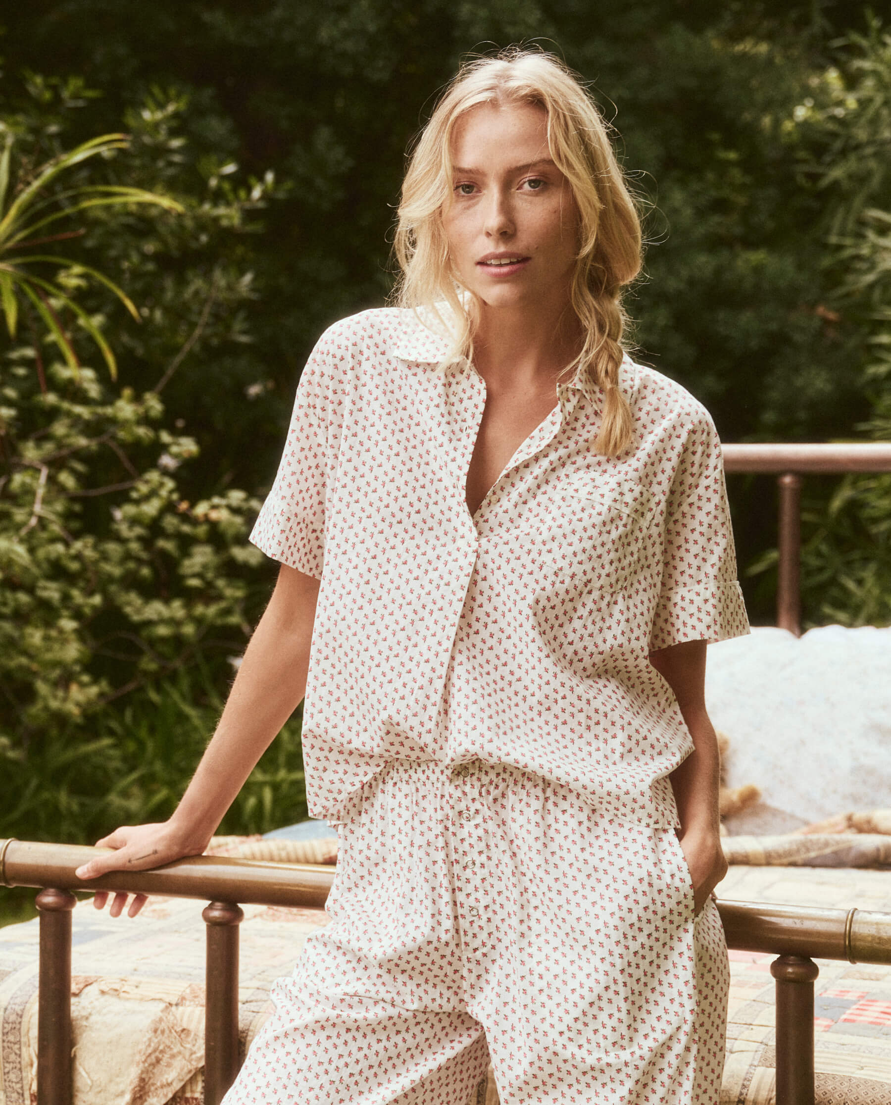 The Short Sleeve Pajama Shirt. -- Calico Rose Print