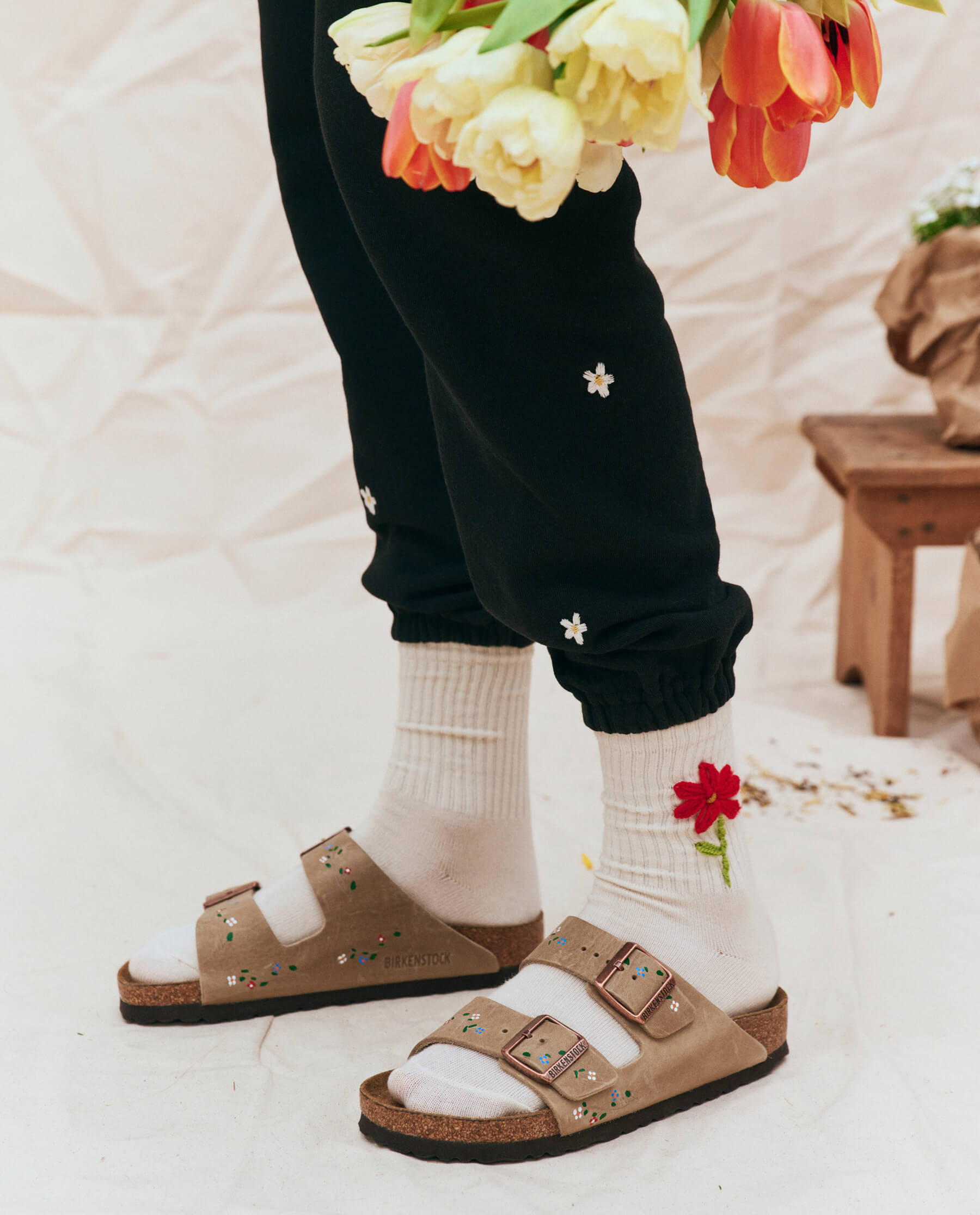 BIRKENSTOCK Arizona with Hand Painted Tooled Vine. -- Tobacco Oiled Leather with Multi