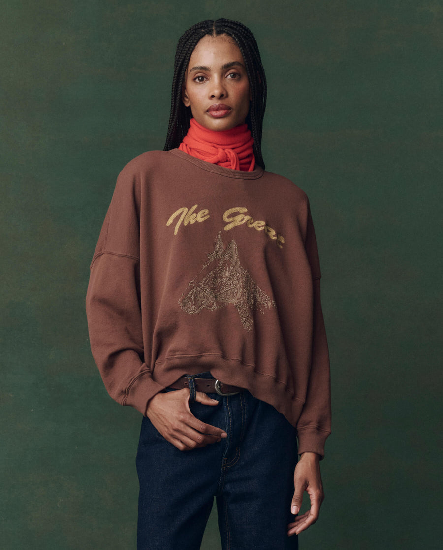 The Teammate Sweatshirt. Embroidered -- Umber with Horse Embroidery