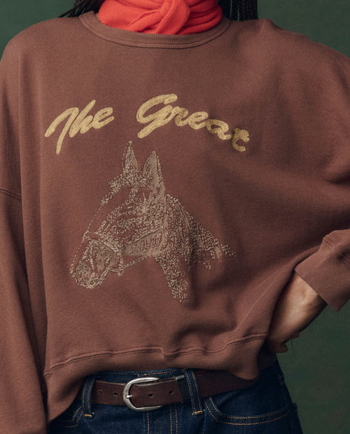 The Teammate Sweatshirt. Embroidered -- Umber with Horse Embroidery