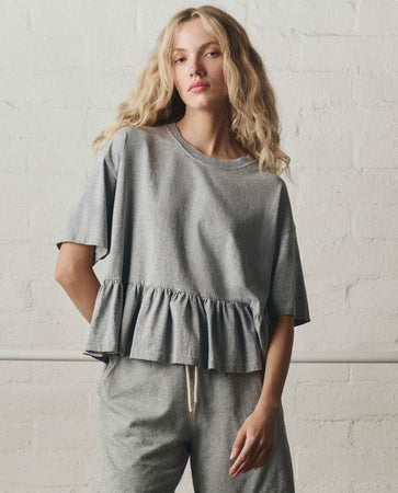 The Oversized Ruffle Peplum Tee. -- Heather Grey – The Great.