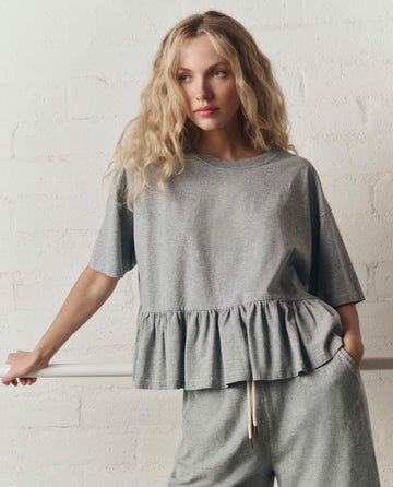 The Oversized Ruffle Peplum Tee. -- Heather Grey – The Great.
