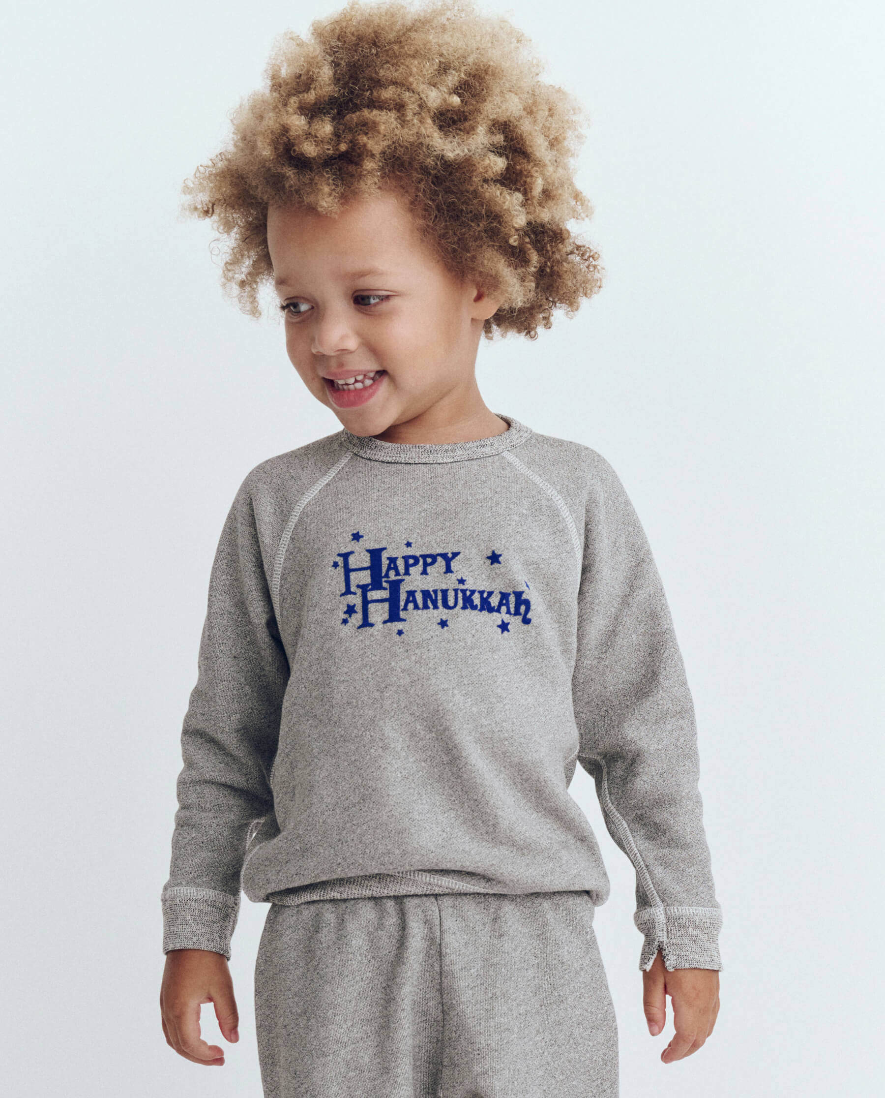The Little College Sweatshirt. Graphic -- Varsity Grey with Hannukah Graphic