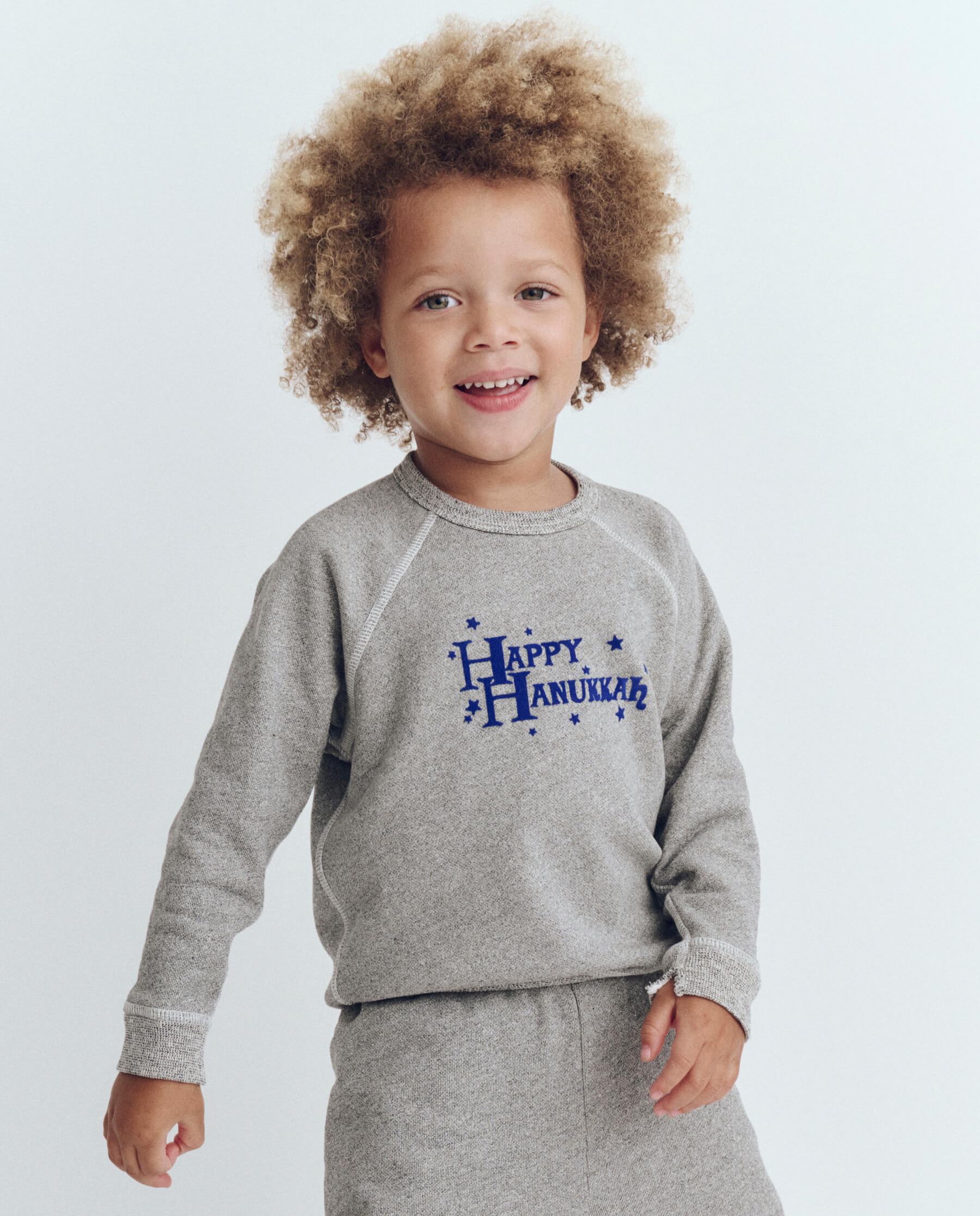 The Little College Sweatshirt. Graphic -- Varsity Grey with Hannukah Graphic