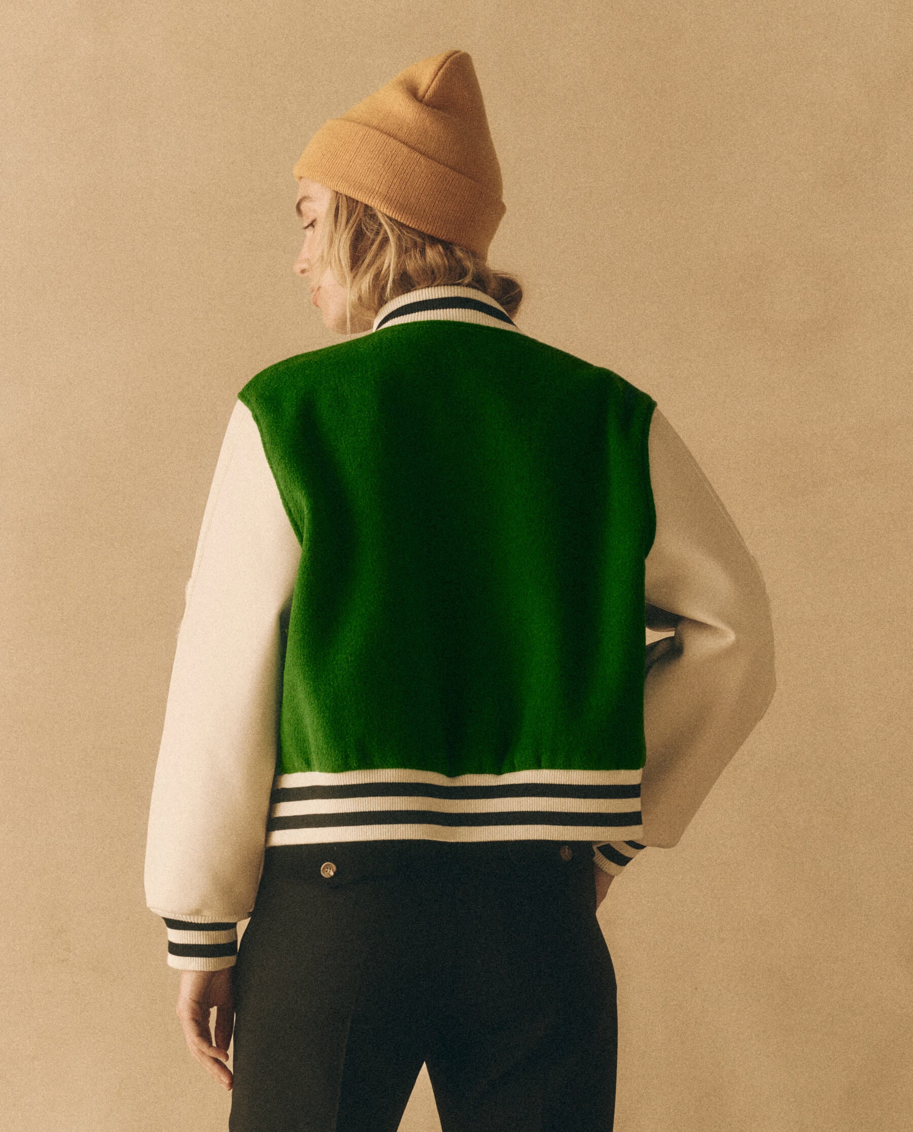 The Varsity Bomber. -- Field Green JACKET THE GREAT. HOL 23 D1 SALE
