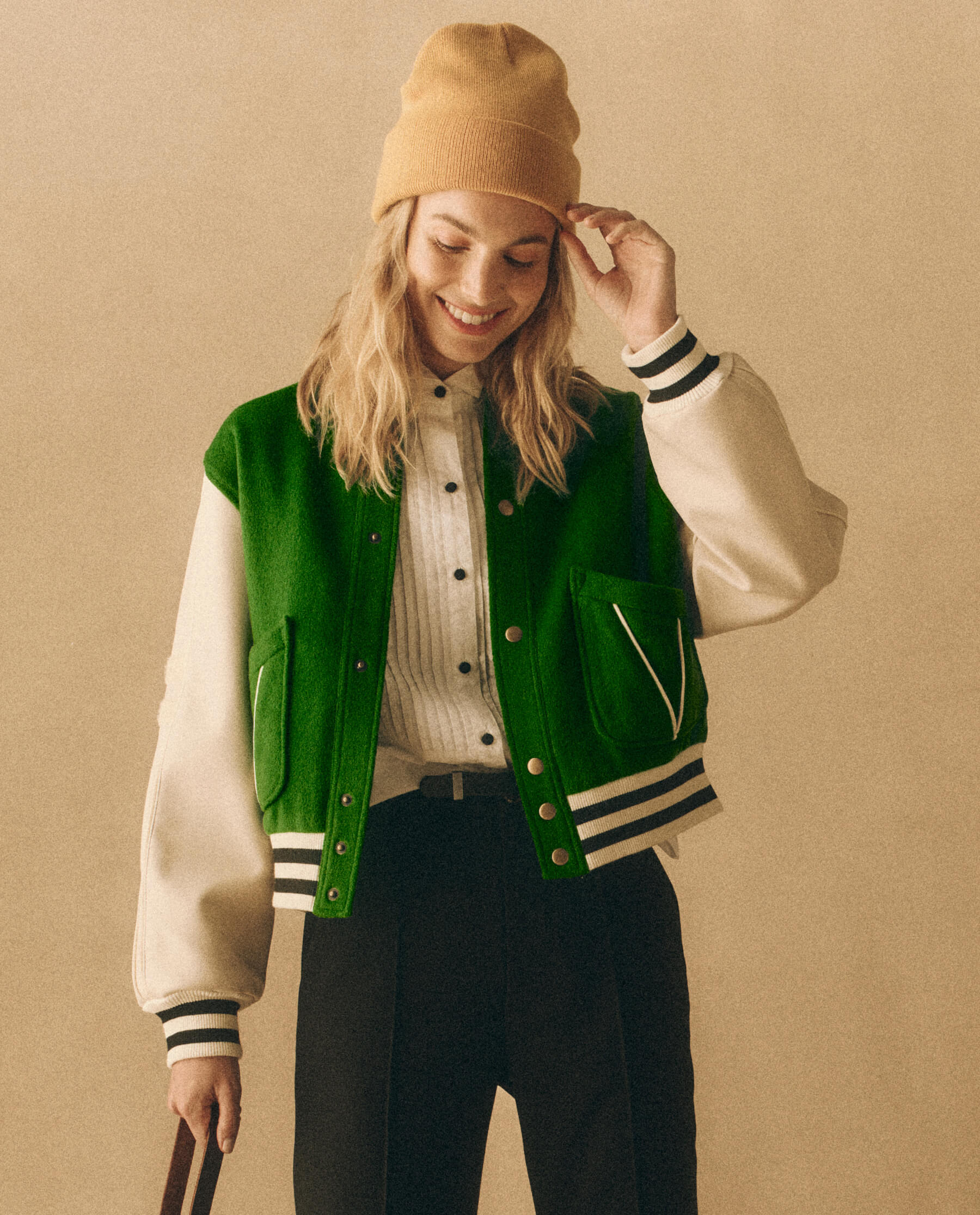 The Varsity Bomber. -- Field Green JACKET THE GREAT. HOL 23 D1 SALE