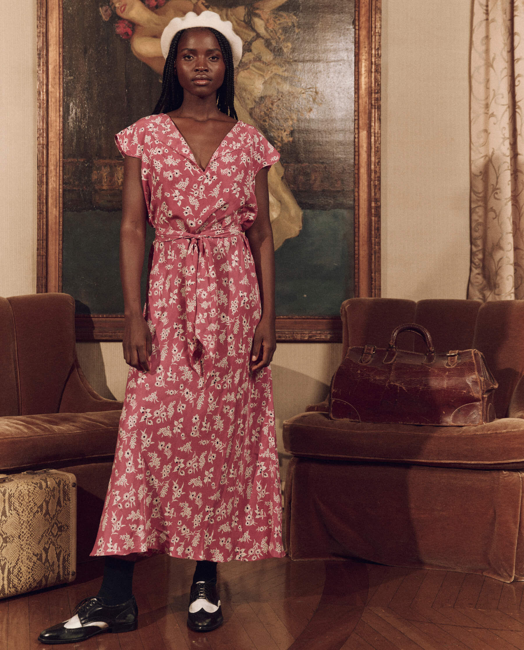 The Corridor Dress. -- Aubergine Field Bloom Print DRESSES THE GREAT. SP24 D2