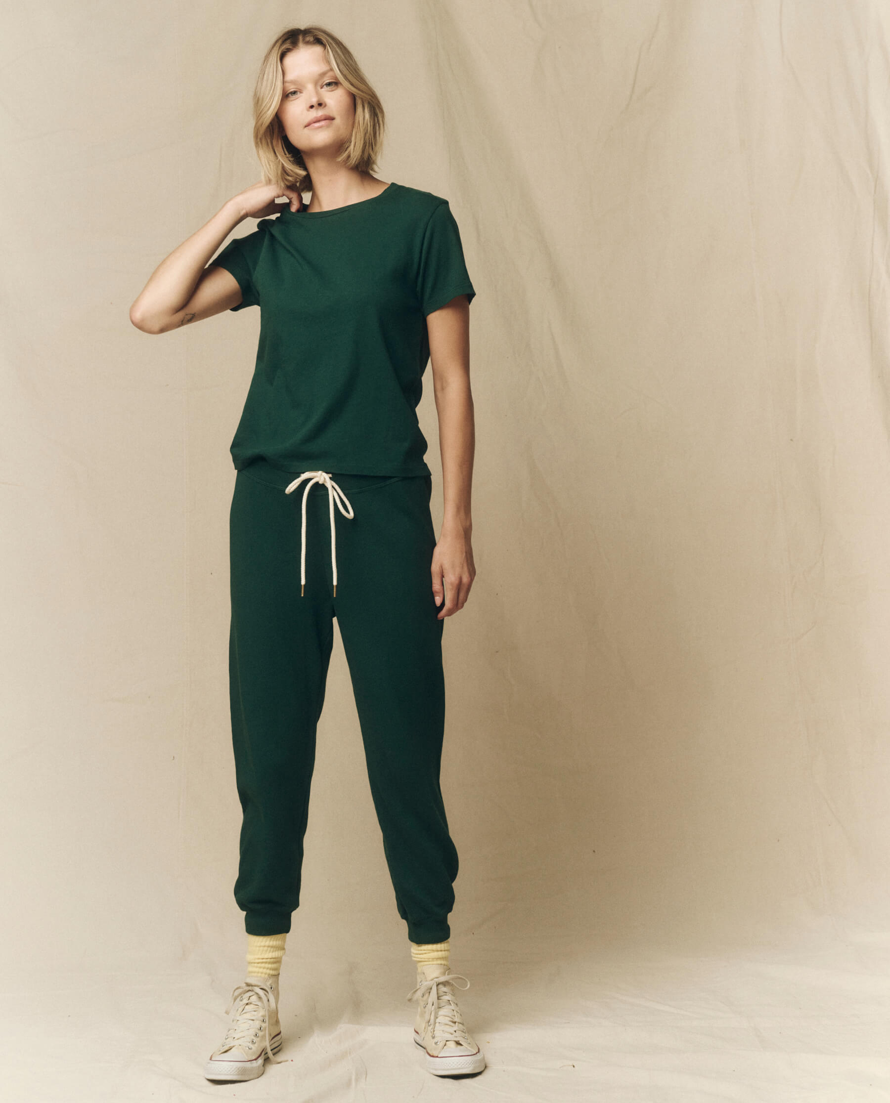 The Cropped Sweatpant. Solid -- Green Grove
