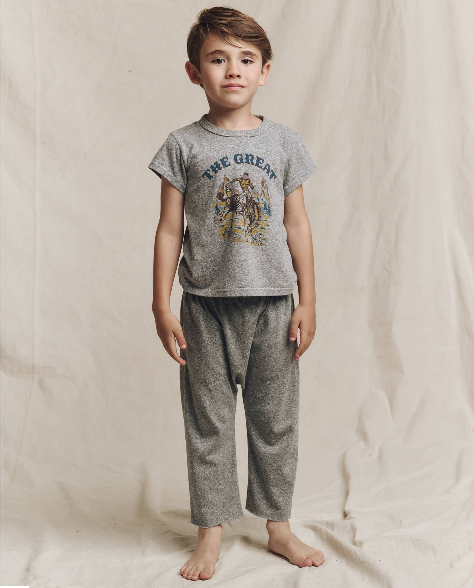 The Little Boxy Crew. Graphic -- Heather Grey with Rodeo Graphic TEES THE GREAT. FALL 24 LITTLE