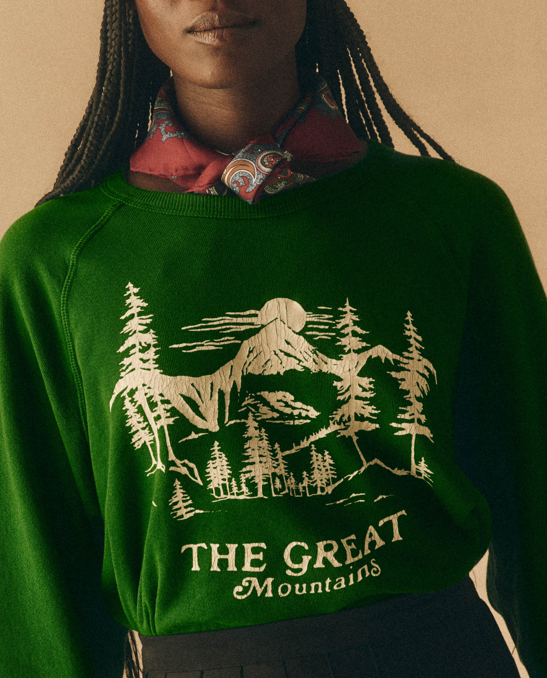 The College Sweatshirt. Graphic -- Holly Leaf with Snowdrift Graphic