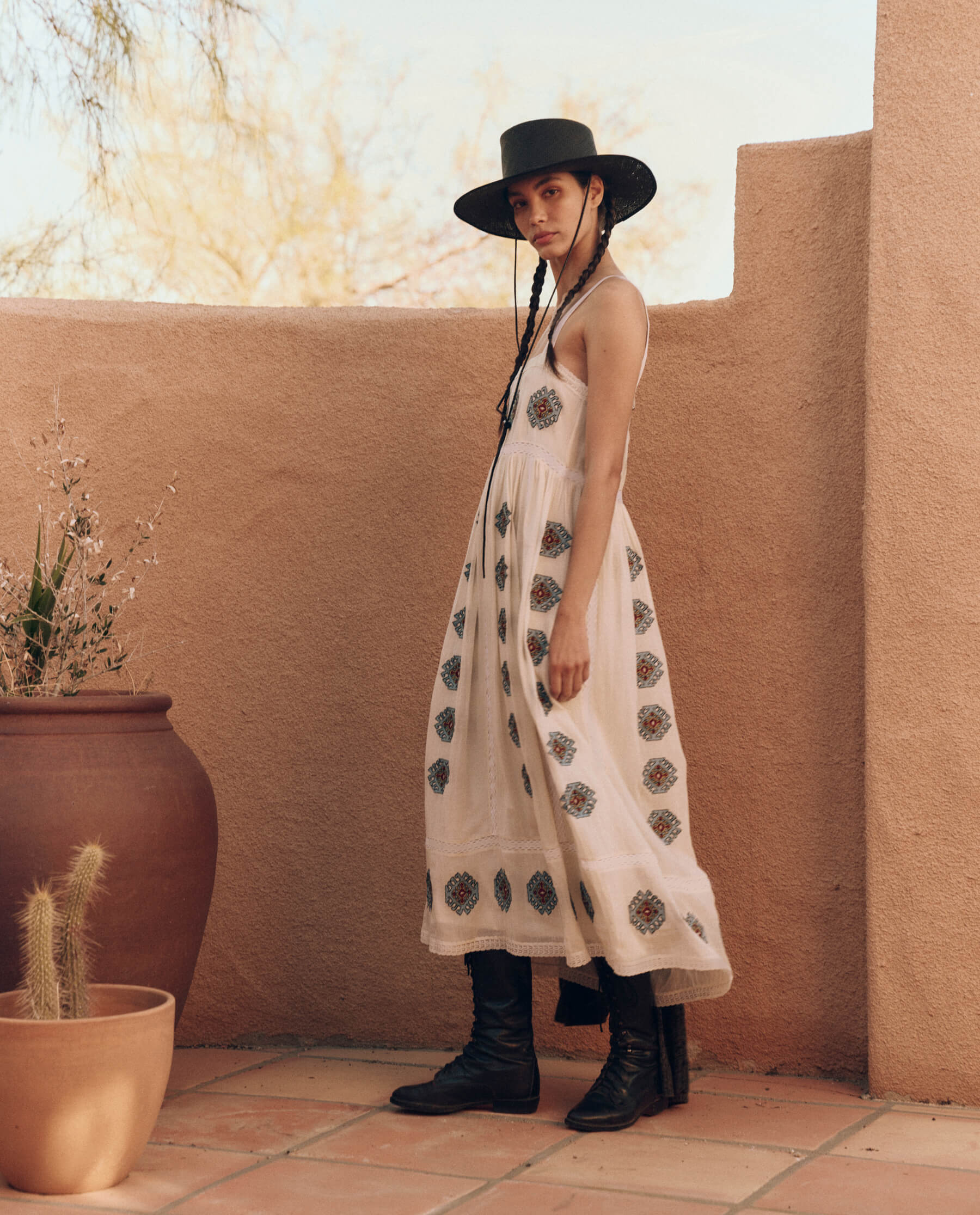 The Roam Dress with Folklore Embroidery. -- Cream DRESSES THE GREAT. PF24