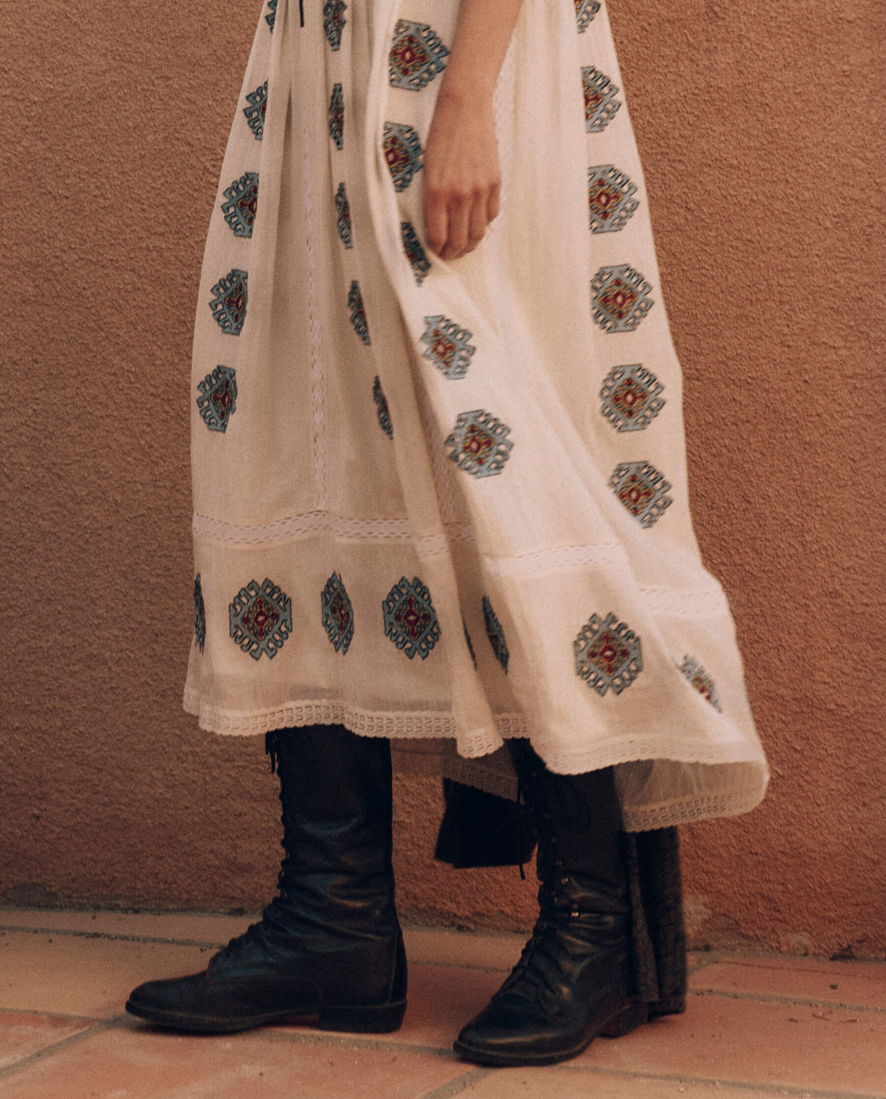 The Roam Dress with Folklore Embroidery. -- Cream DRESSES THE GREAT. PF24