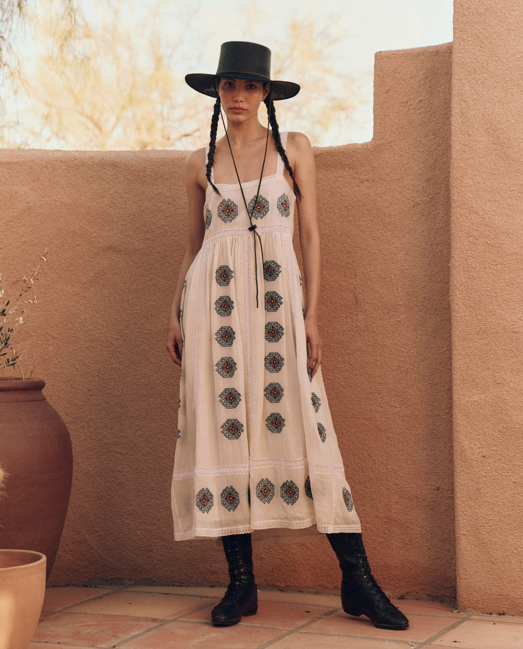 The Roam Dress with Folklore Embroidery. -- Cream DRESSES THE GREAT. PF24