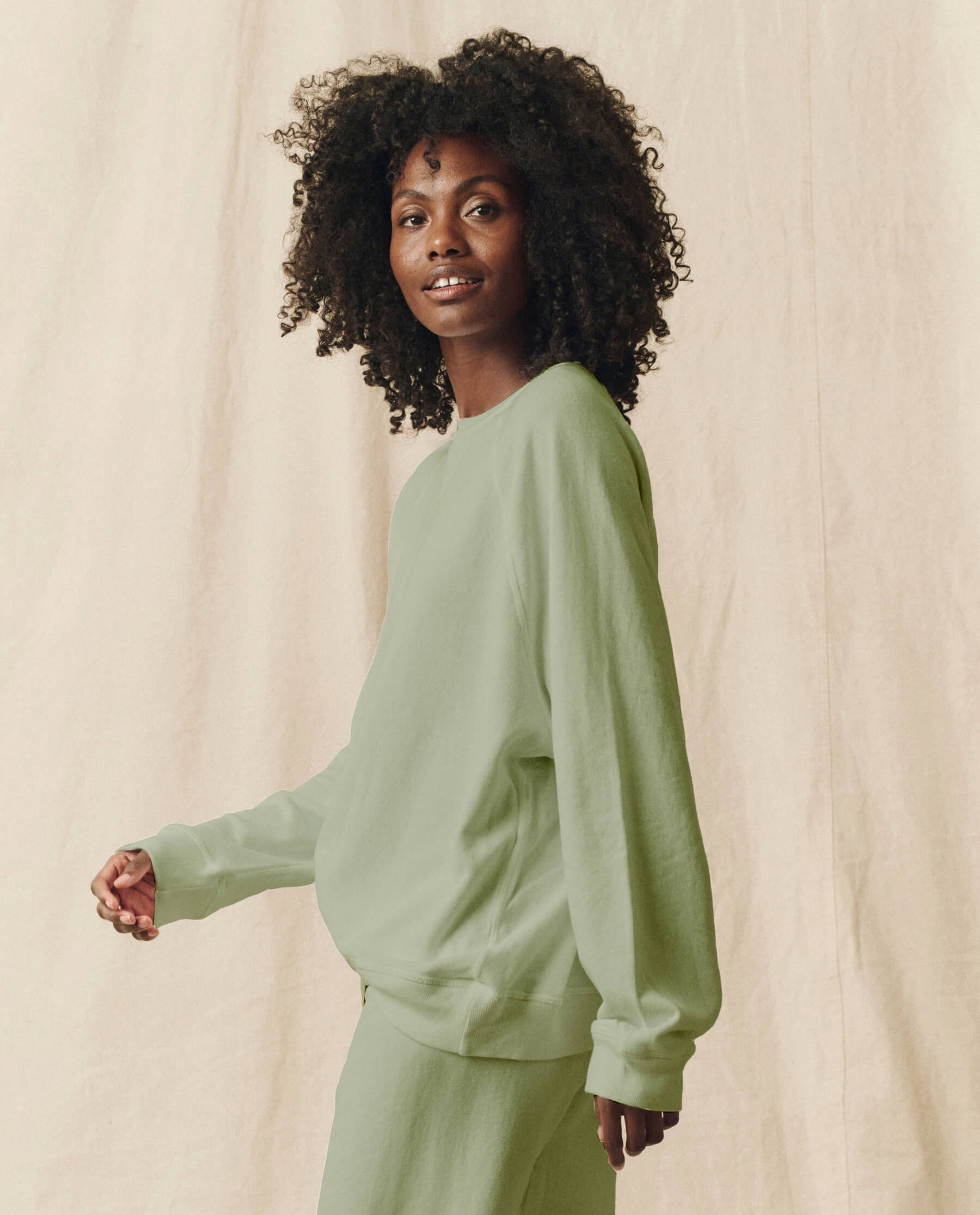 The Slouch Sweatshirt. Solid -- Pistachio SWEATSHIRTS THE GREAT. PS24 KNITS D1