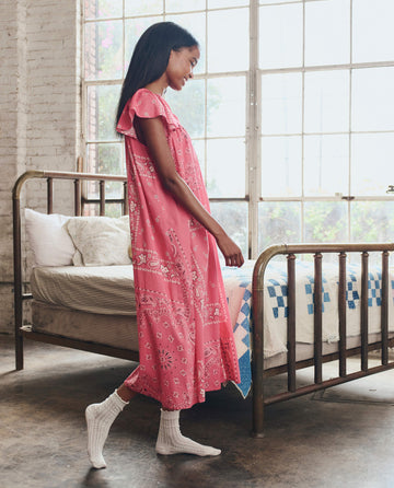 The Flutter Sleeve Sleep Dress. -- Pink Bandana Patchwork – The Great