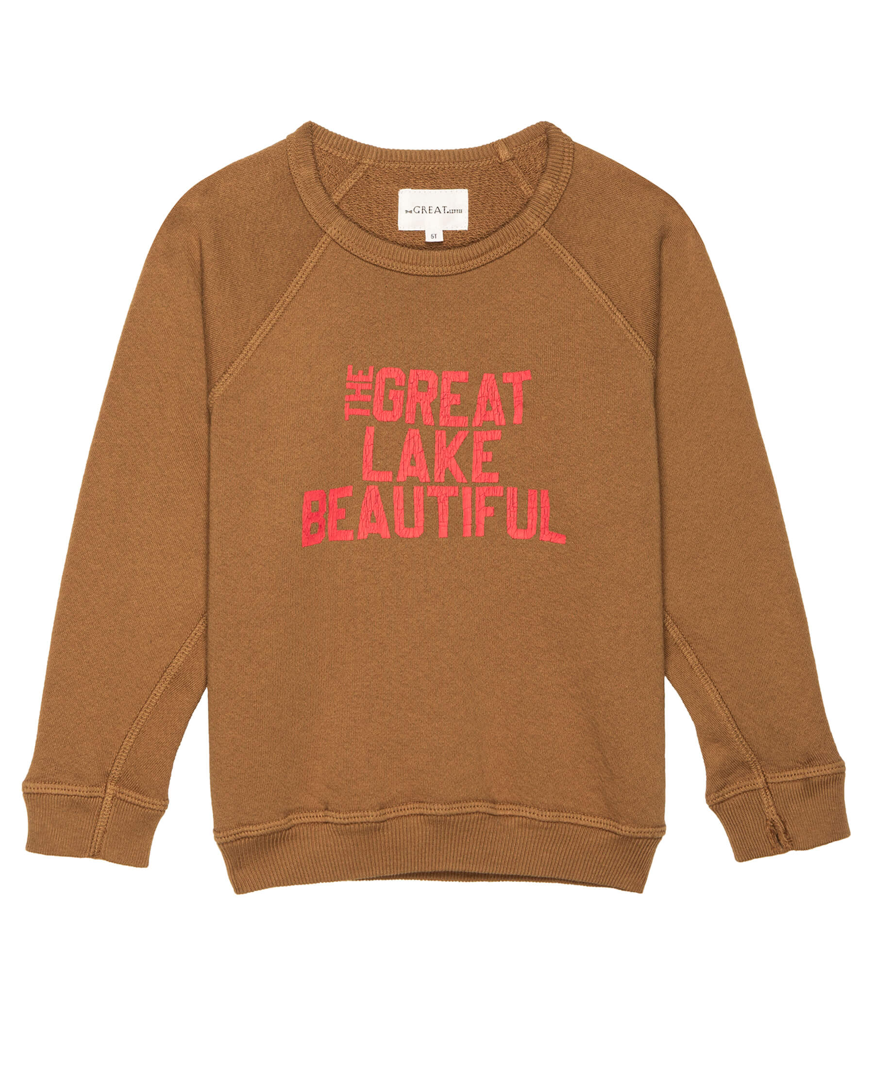 The Little College Sweatshirt. -- Bright Maple with The Great Lake Beautiful Graphic
