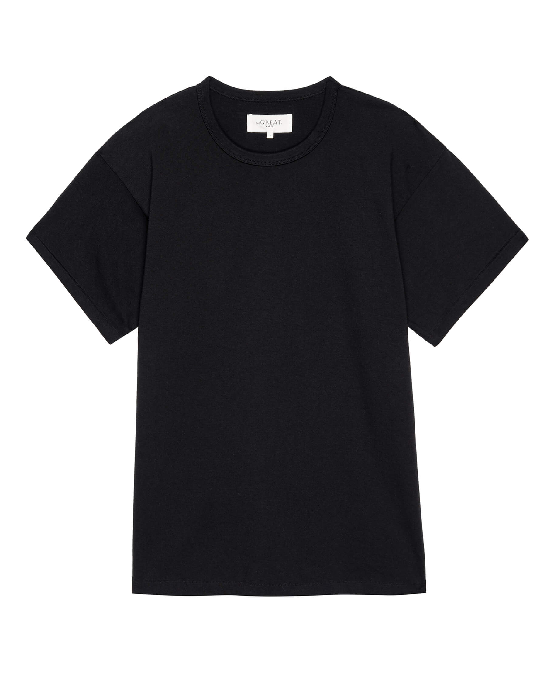 The Men's Pure Knits Boxy Crew. Solid -- Almost Black TEES THE GREAT. FALL 23 MEN