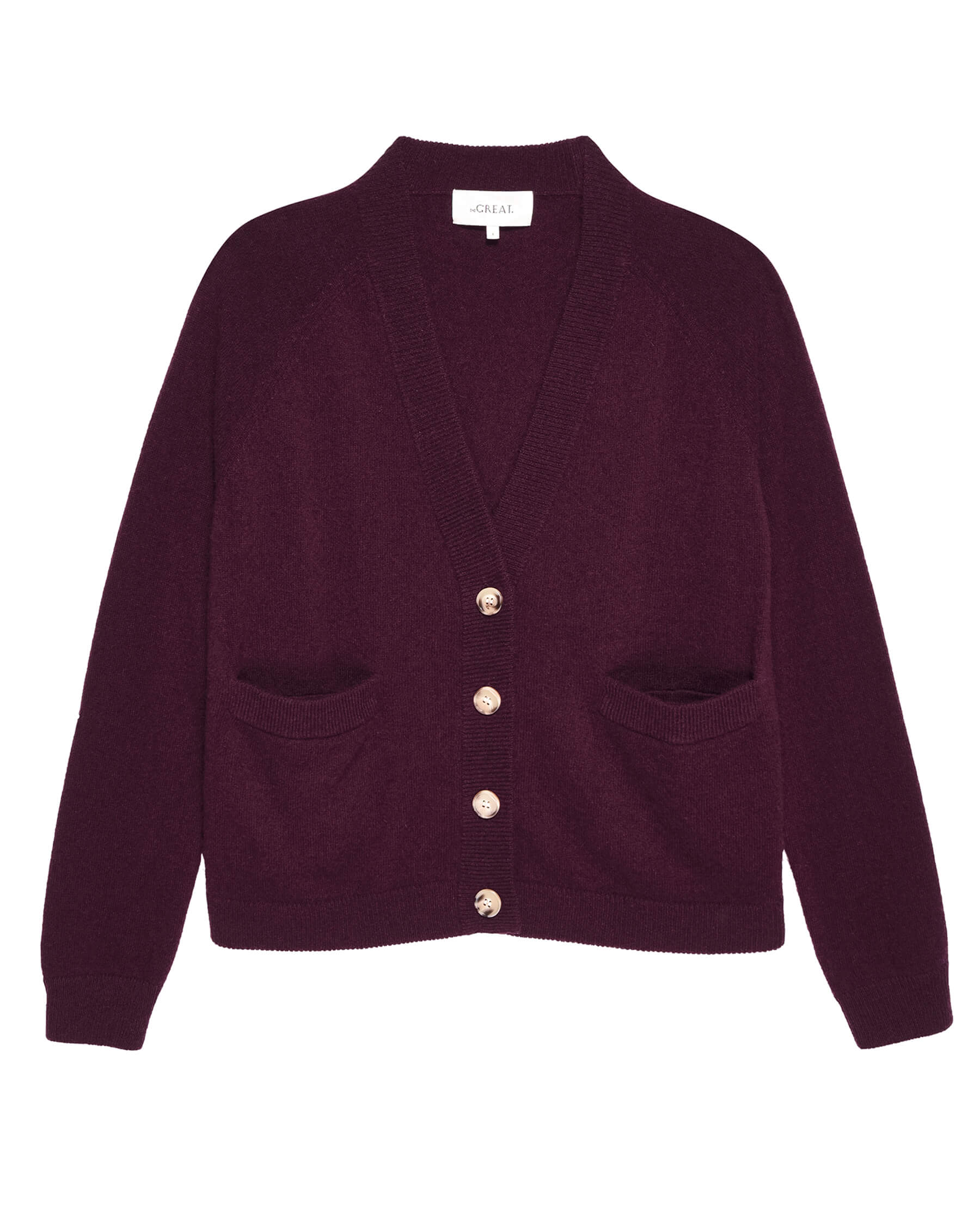 The Varsity Cardigan. -- Mulled Wine SWEATERS THE GREAT. HOL 23 CASHMERE SALE