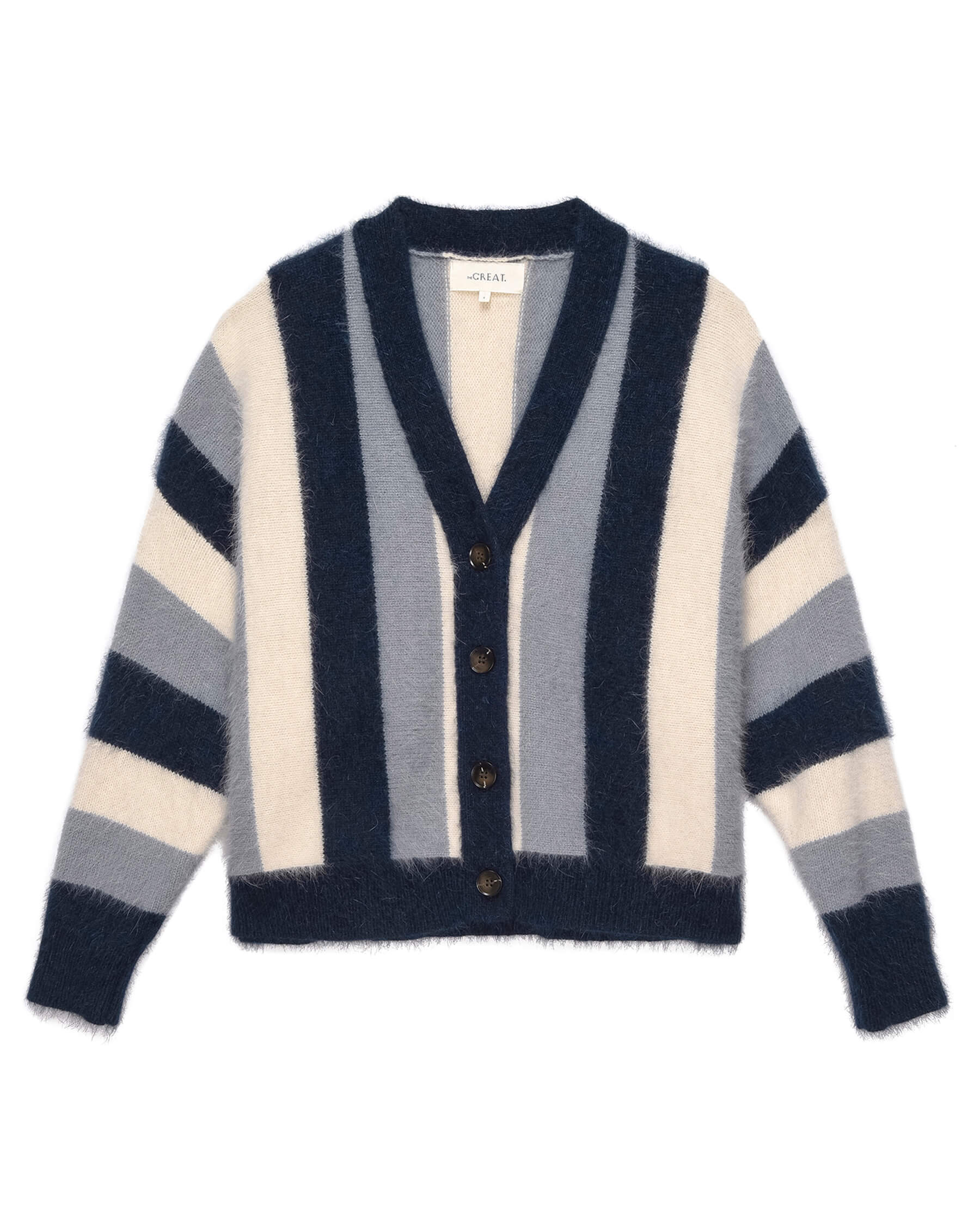 The Fluffy Slouch Cardigan. -- Navy Stripe