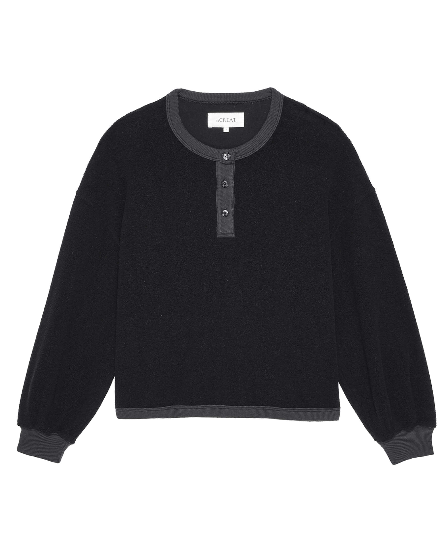 The Fleece Henley Sweatshirt. -- Almost Black SWEATSHIRTS THE GREAT. HOL 23 D1 SALE