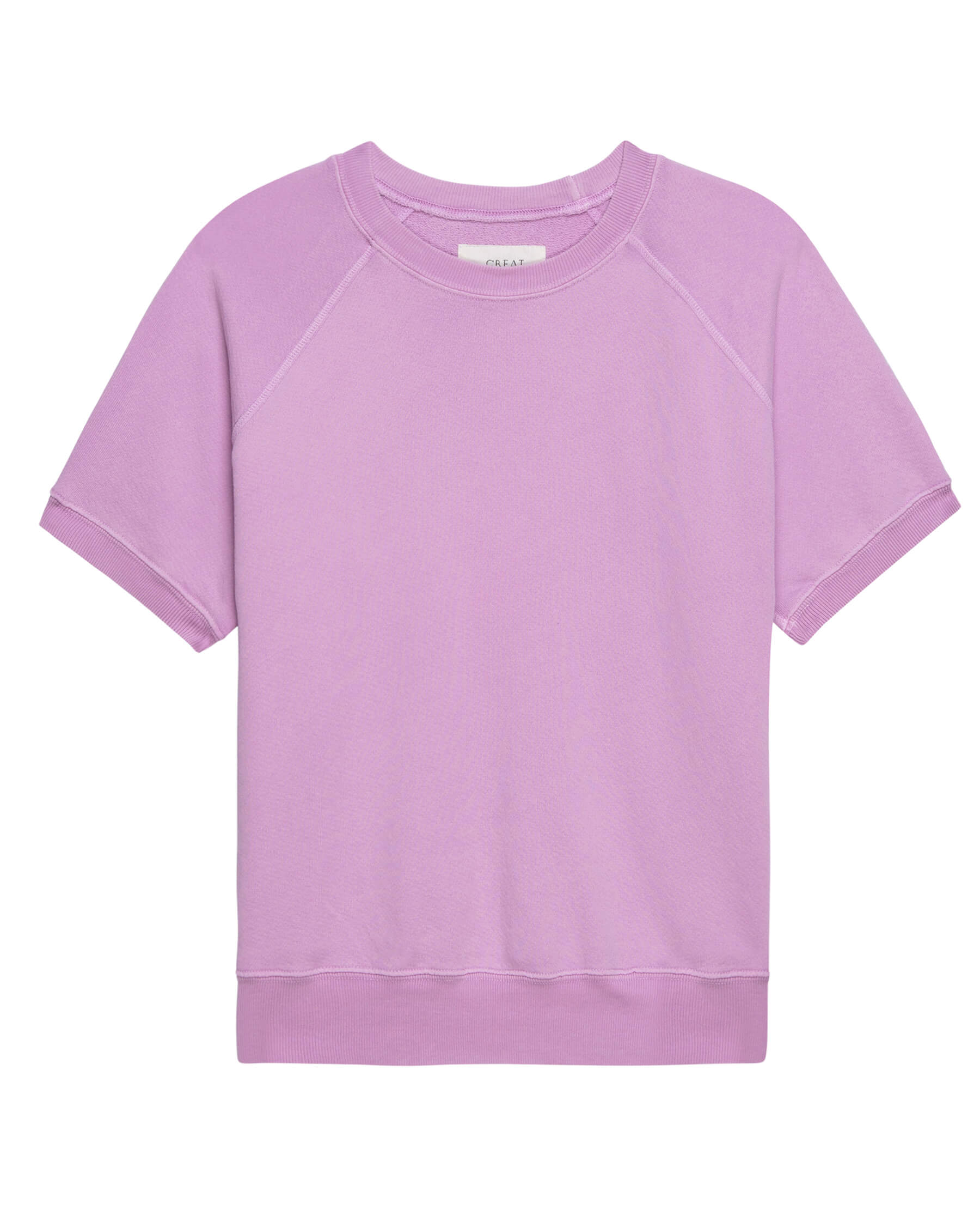 The Short Sleeve Sweatshirt. Solid -- Lilac Blossom SWEATSHIRTS THE GREAT. SP24 KNITS