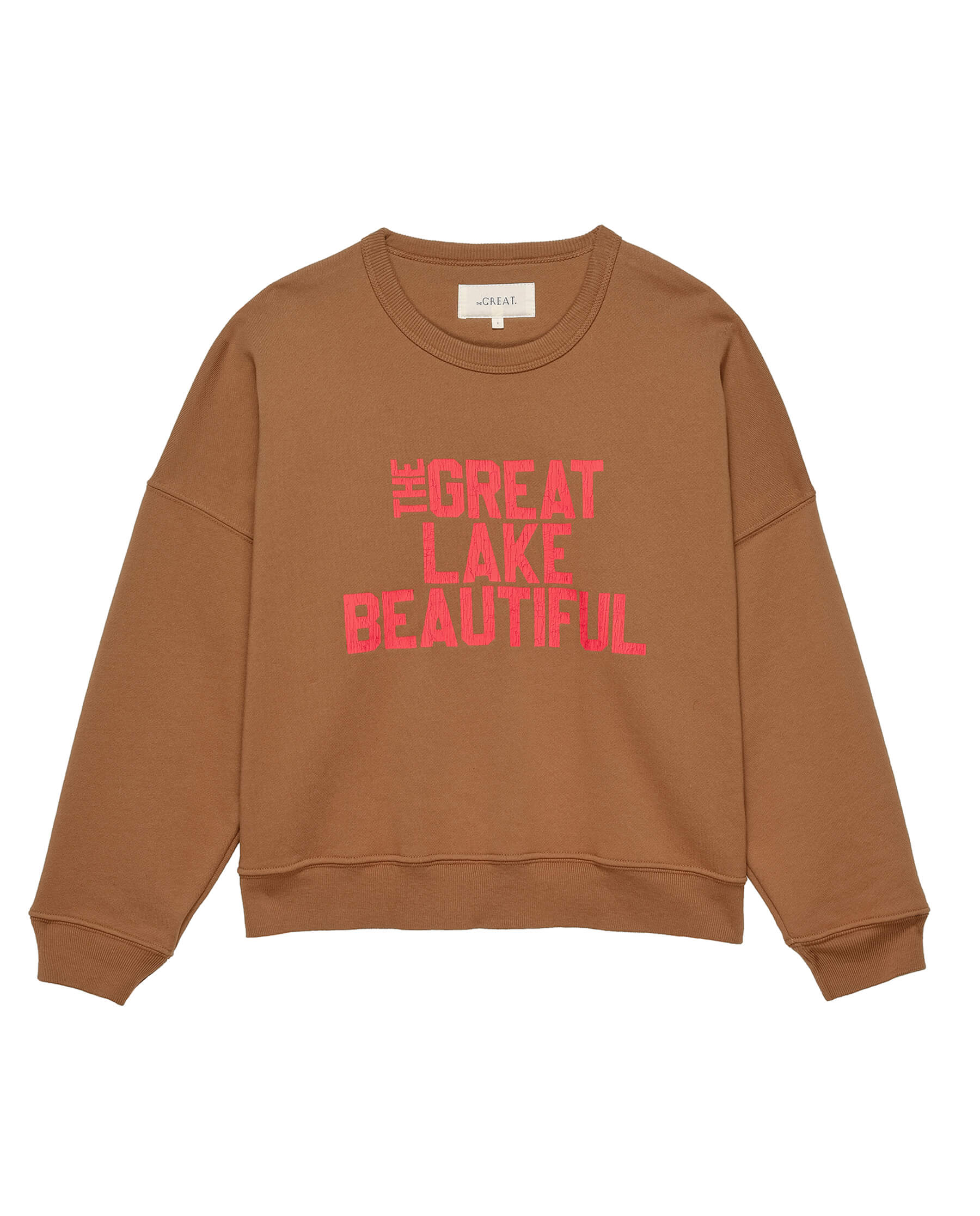 The Teammate Sweatshirt. Graphic -- Bright Maple with The Great Lake Beautiful Graphic
