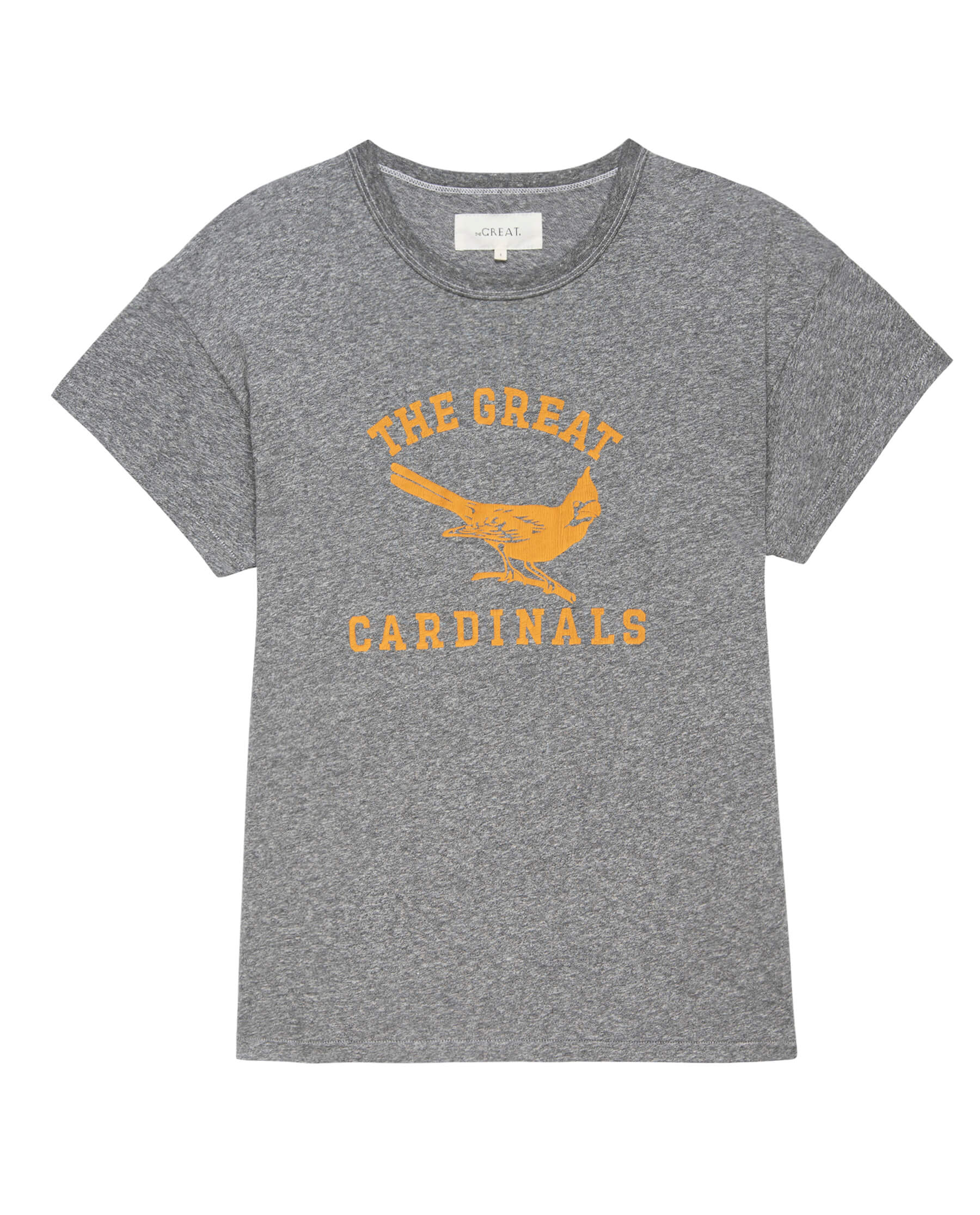 The Boxy Crew. Graphic -- Heather Grey with Perched Cardinal Graphic TEES THE GREAT. SP24 D2