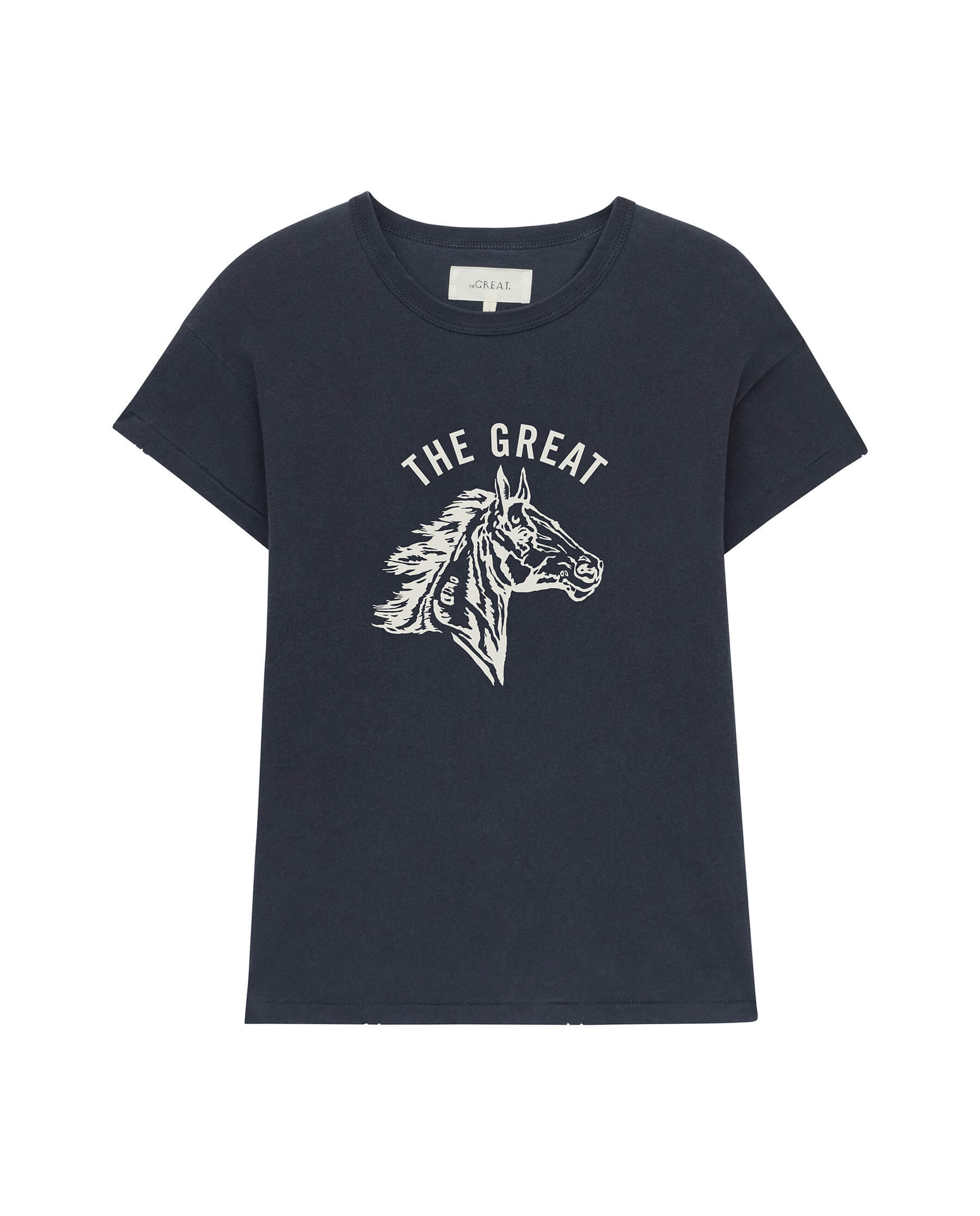 The Boxy Crew. Graphic -- Washed Navy with Cream Bronco Graphic